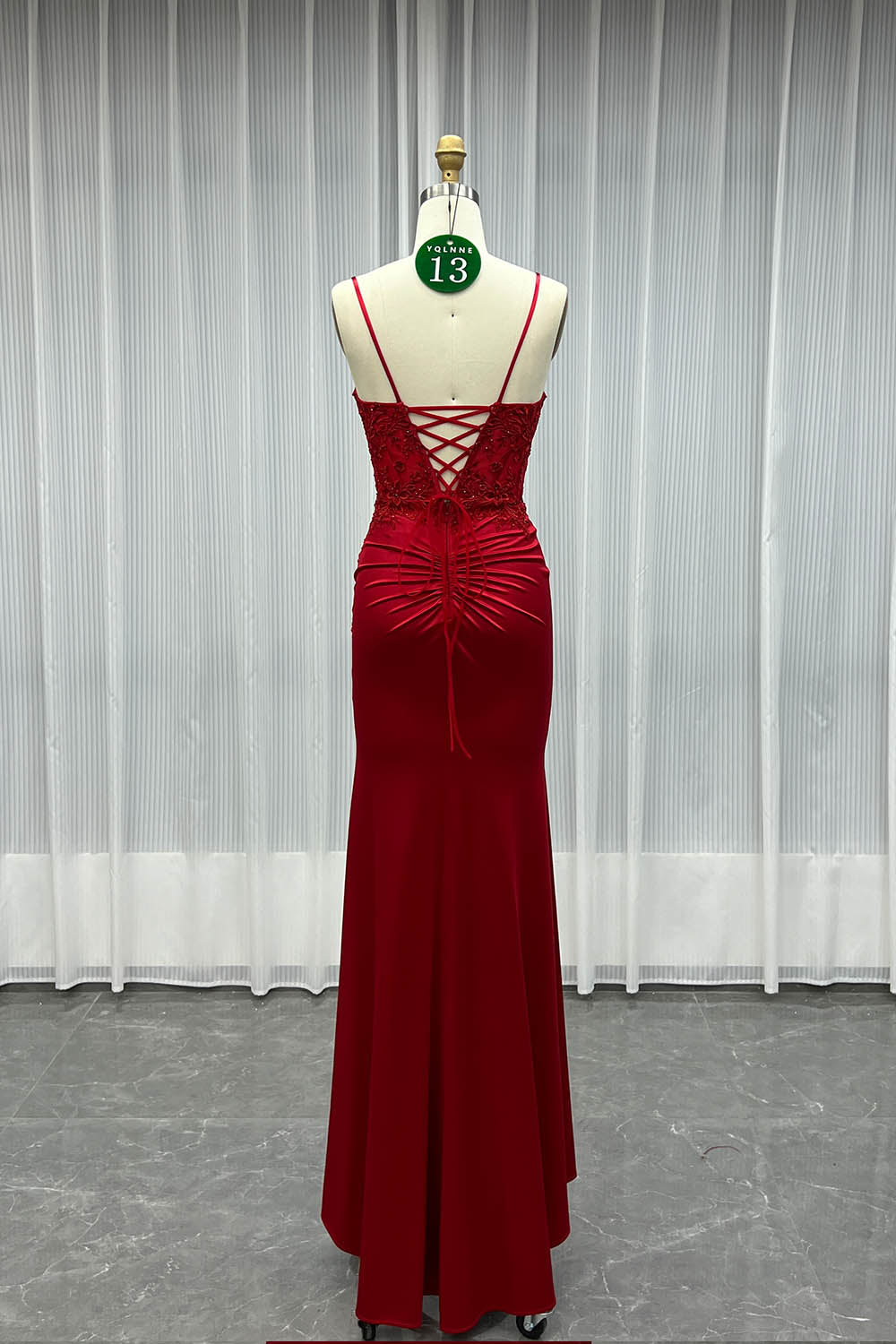 YQLNNE 013 Navy Embroidered Long Slit Prom Dresses