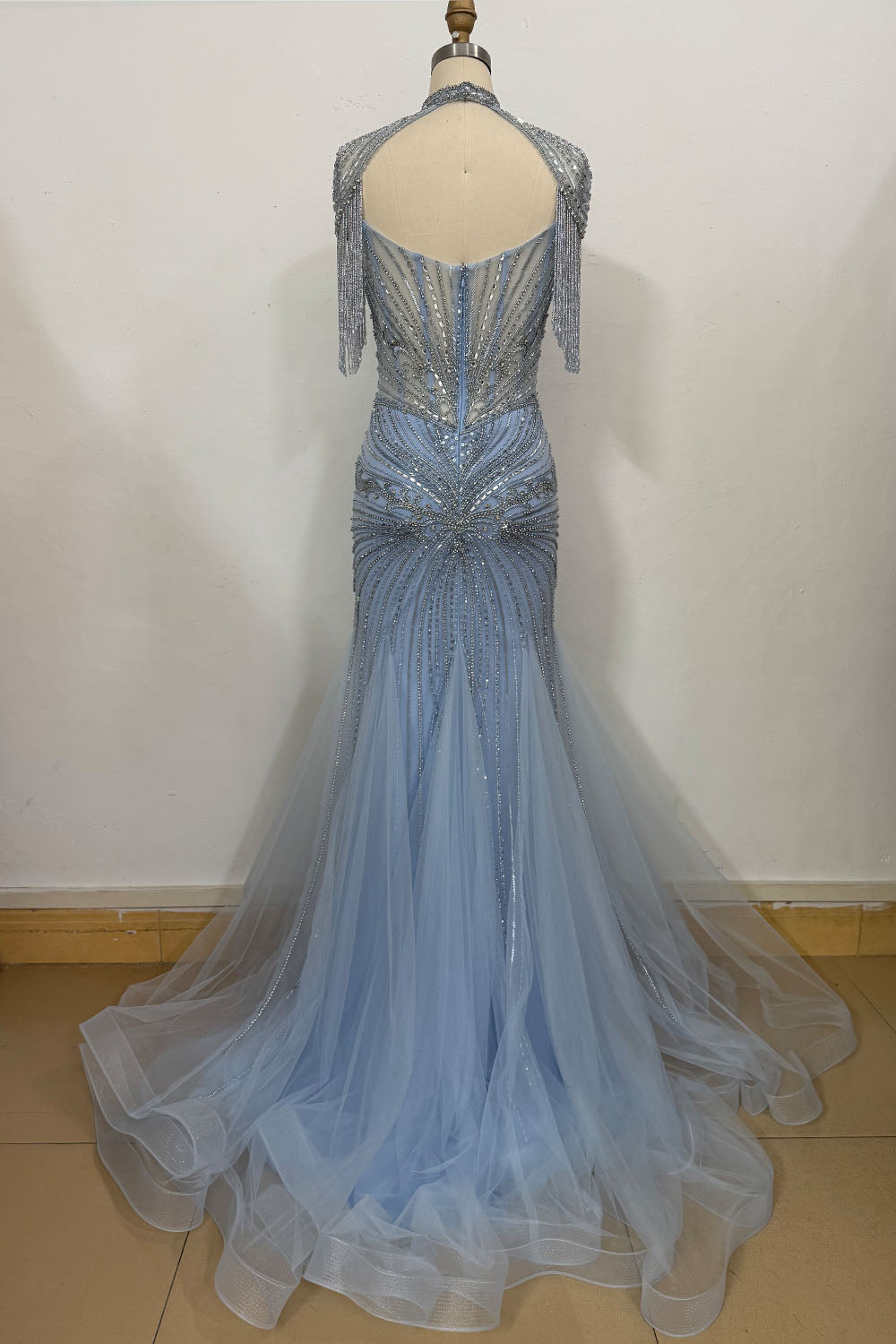YQLNNE 0195 Luxury Gold Crystals Evening Party Gown With Necklace