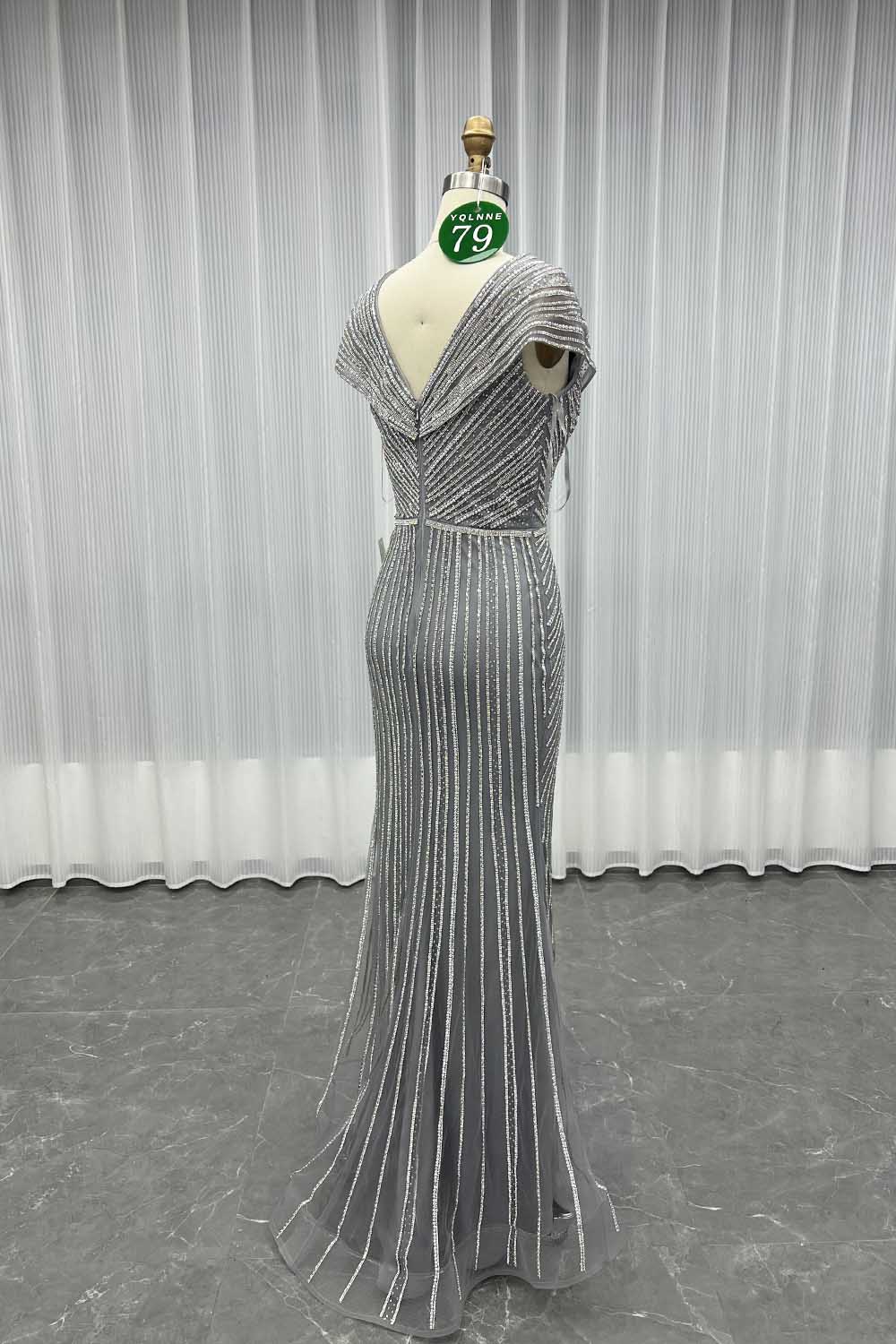 YQLNNE 079 Champagne Crystals Evening Dress Long Formal Gown For Mother of Bride