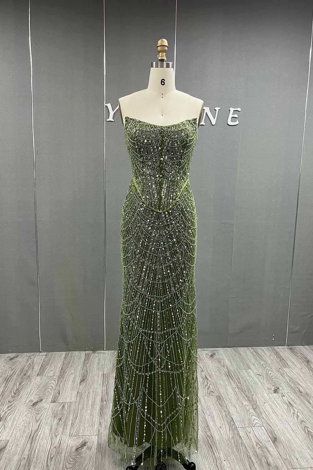 YQLNNE 073 Nude Pearls Beading Long Evening Dress Mermaid Prom Party Gown