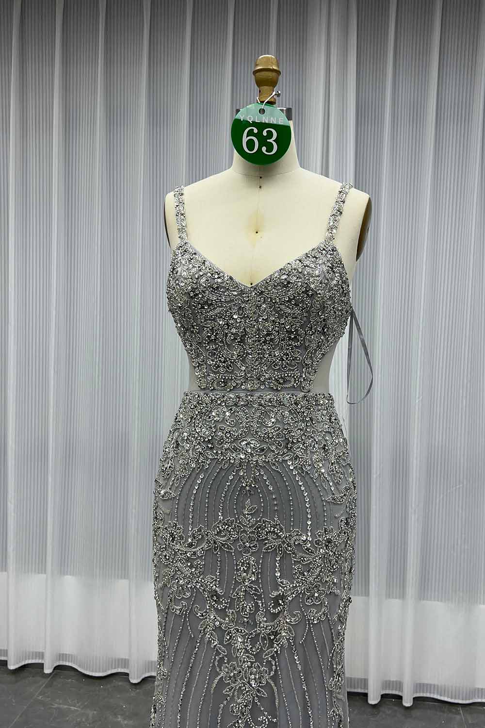 YQLNNE 063 Nude Rhinestones Evening Dress Mermaid Pageant Gown