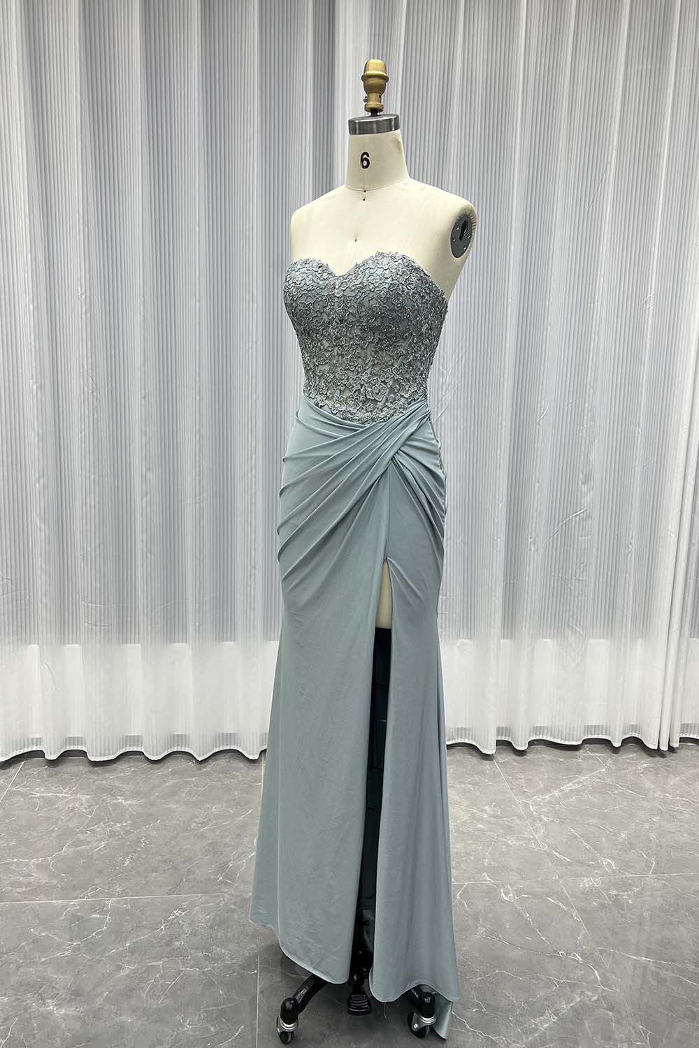 YQLNNE 03 Royal Blue Strapless Long Prom Dress With Appliques Crystals
