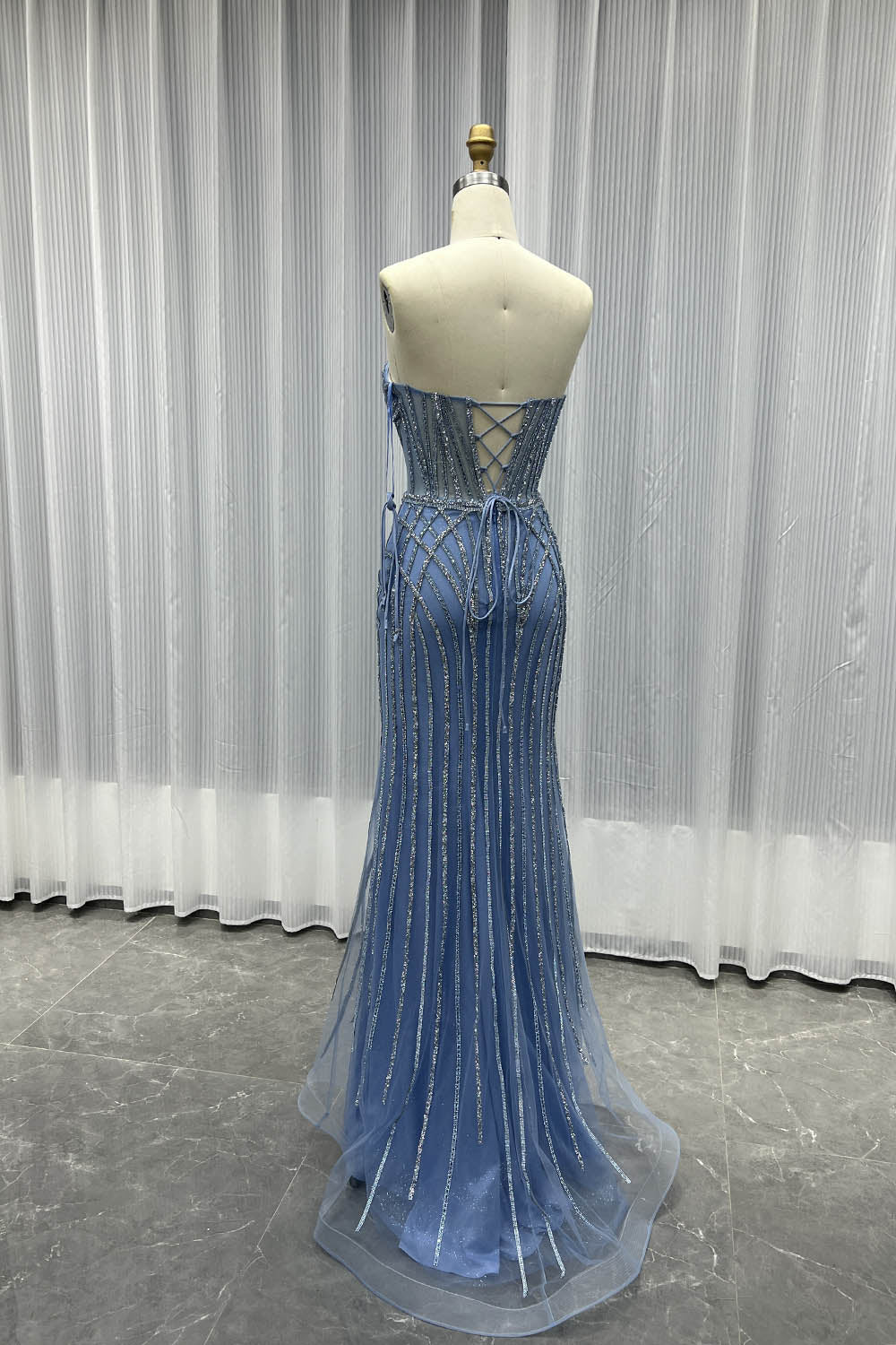 YQLNNE 023 Black Strapless Crystals Prom Dress Long Lace-up Evening Gown