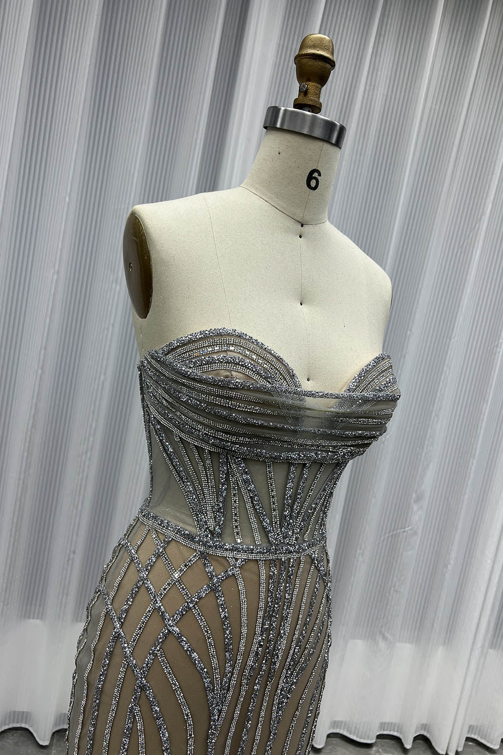 YQLNNE 023 Black Strapless Crystals Prom Dress Long Lace-up Evening Gown