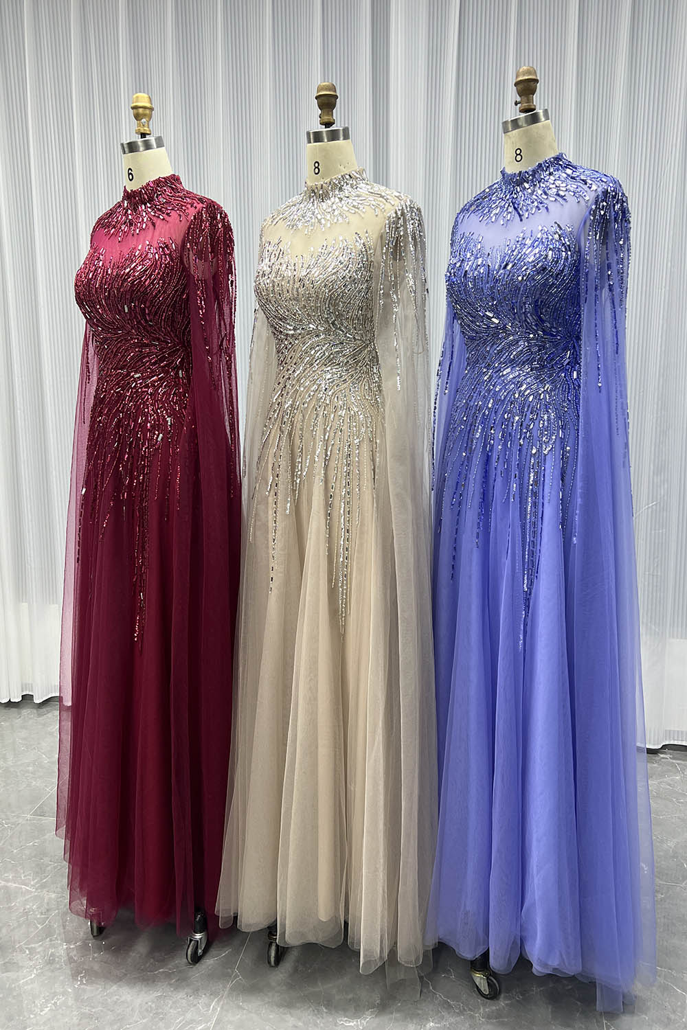 YQLNNE 048 Burgundy Full Sleeve Evening Dress Dubai Crystals Party Dress