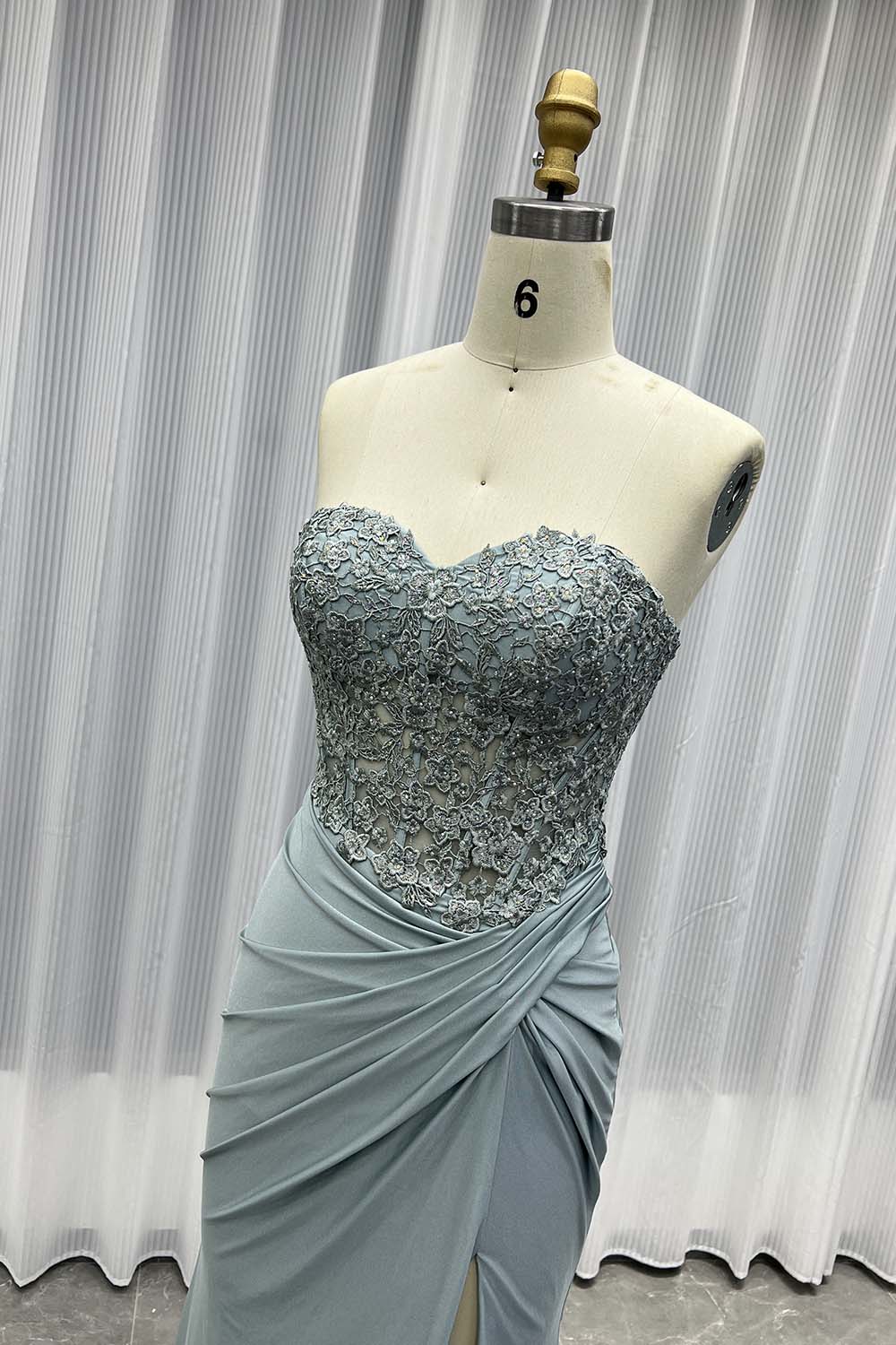 YQLNNE 03 Royal Blue Strapless Long Prom Dress With Appliques Crystals