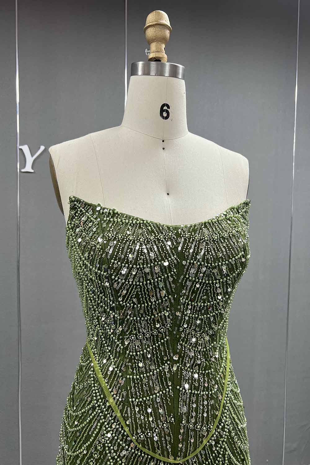 YQLNNE 073 Nude Pearls Beading Long Evening Dress Mermaid Prom Party Gown