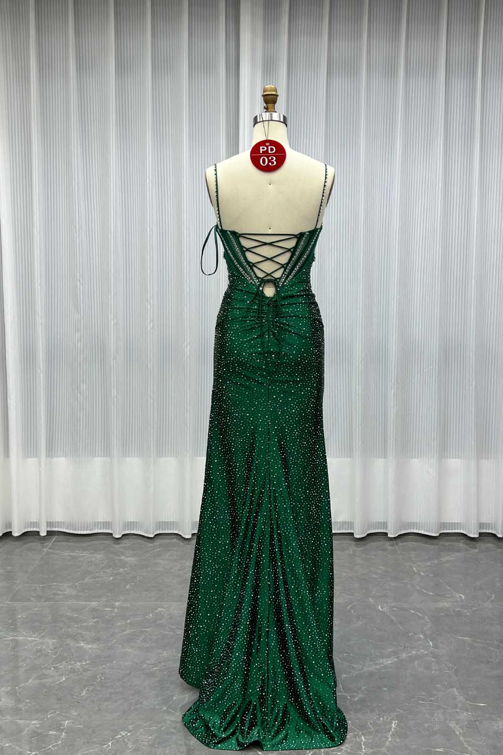 YQLNNE PD03 Navy Crystals Long Prom Dresses Satin Straps