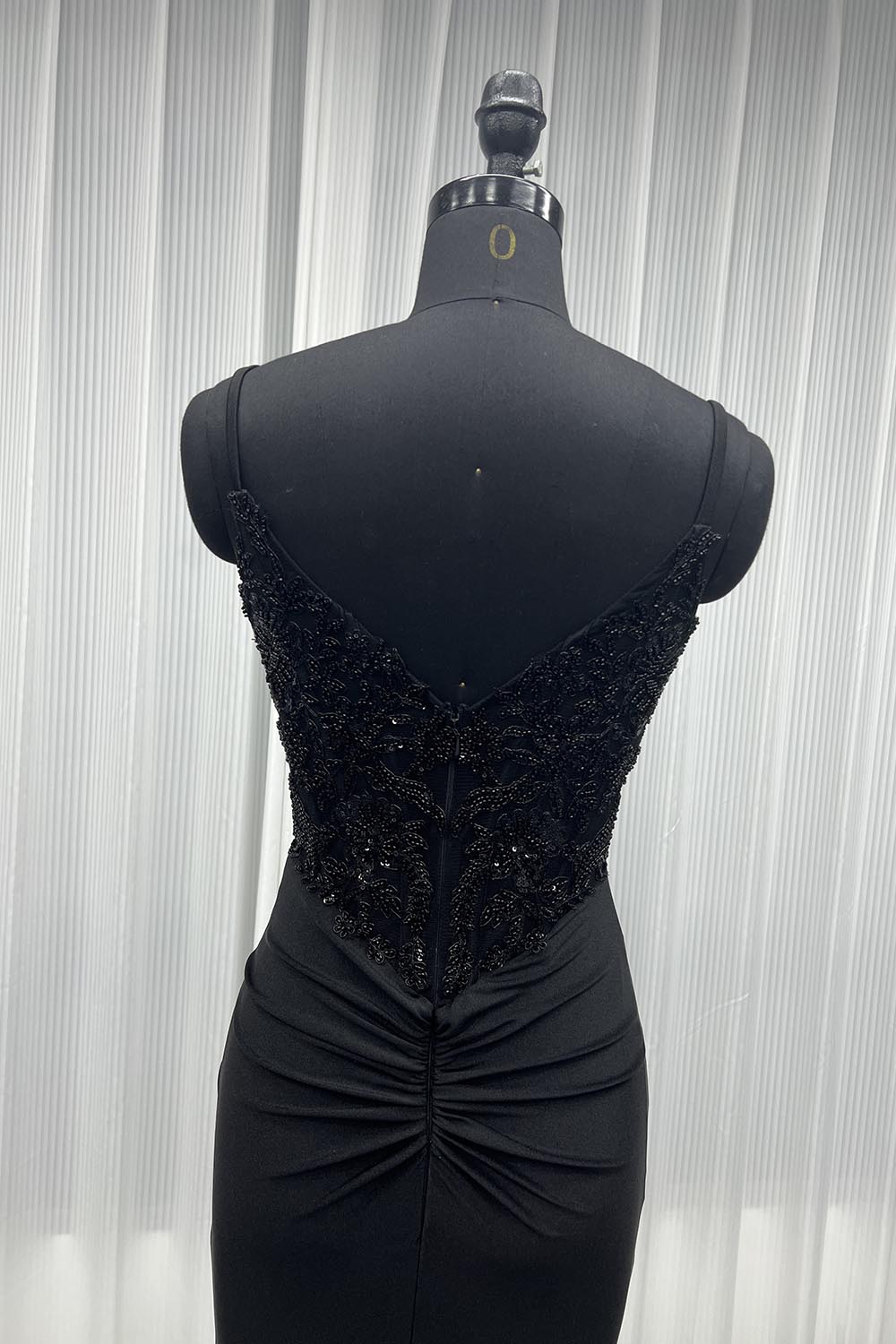 YQLNNE 01 Sexy Black Embroidered Long Slit Prom Dresses Mermaid Spaghetti Beading Party Gown