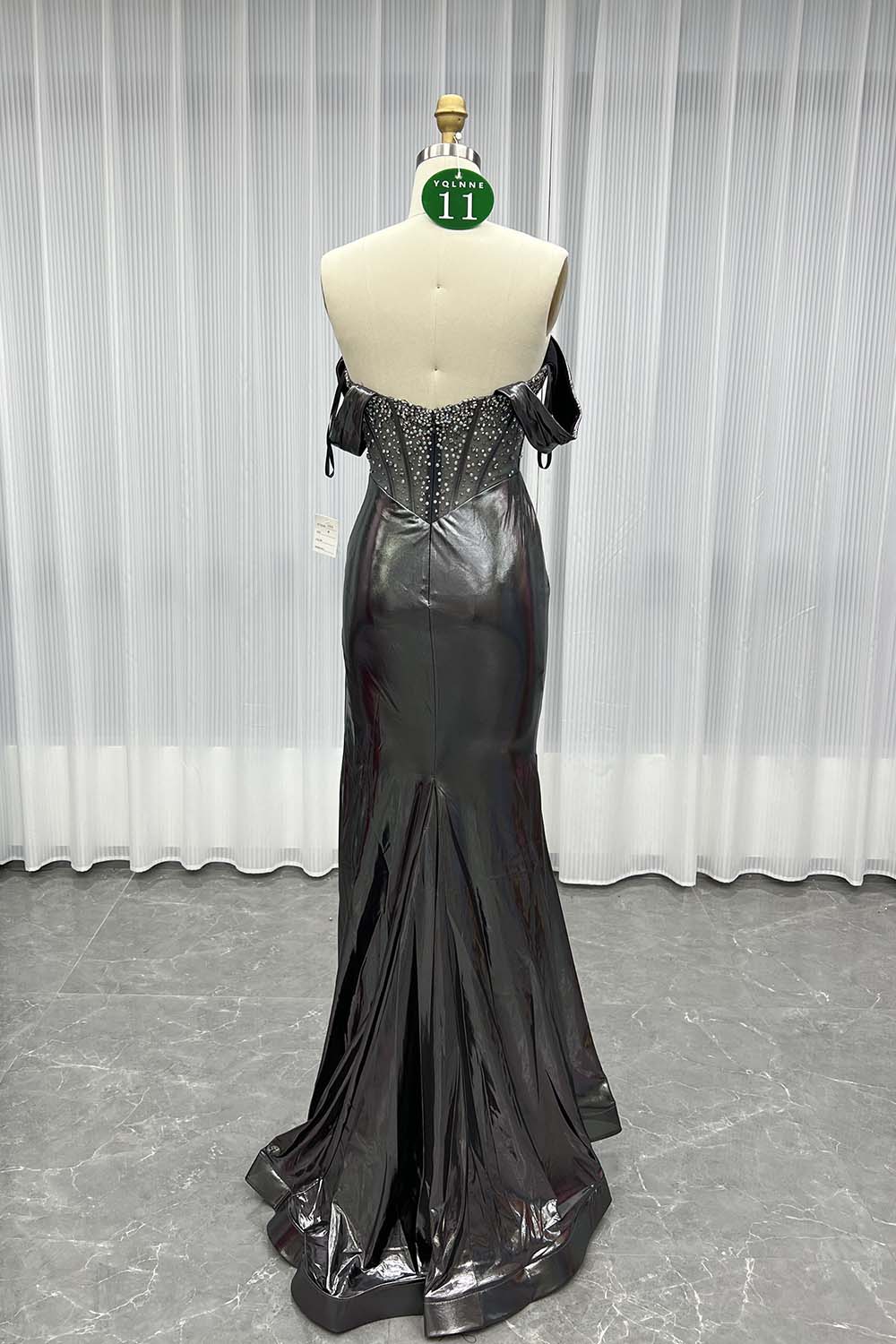 YQLNNE 011 Gold Off the Shoulder Crystals Prom Dresses Long Mermaid Party Gown