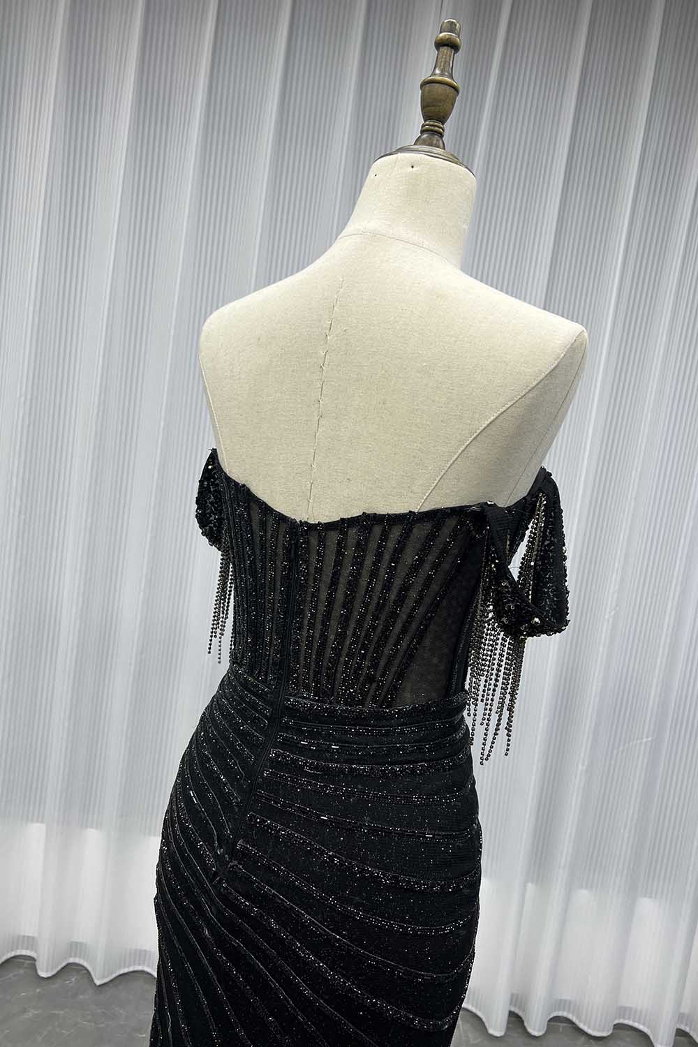 YQLNNE 025 Luxury Black Off the Shoulder Crystals Prom Dresses Long Mermaid Evening Gown