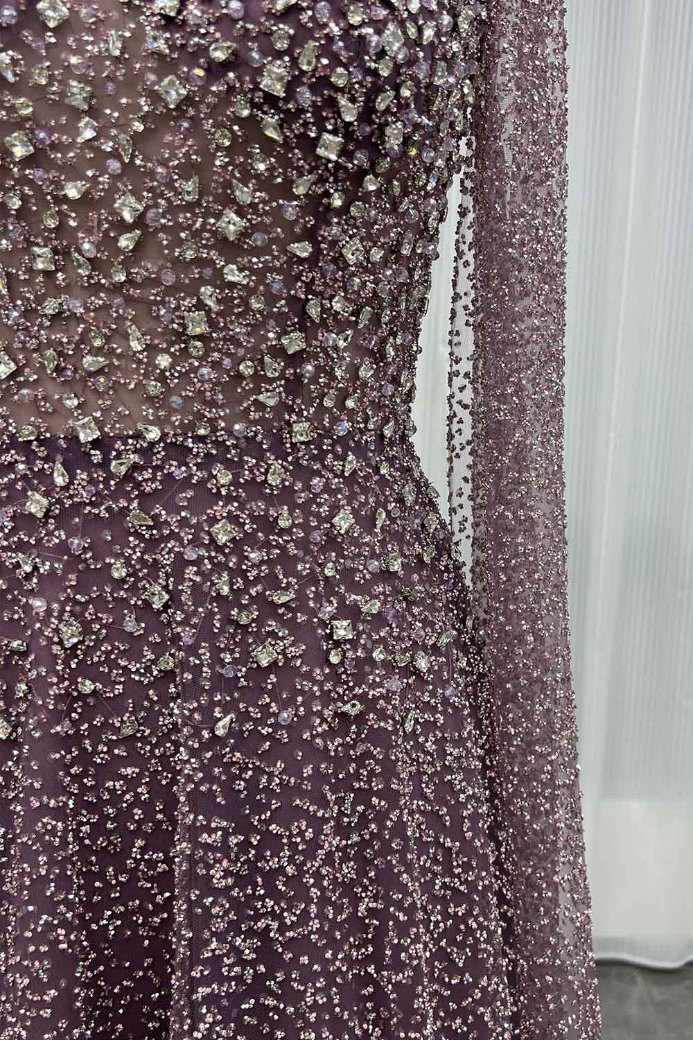 YQLNNE 0135 Sparkly Silver Crystals Evening Dresses Cape Sleeves Long Aline Formal Women Party Gown