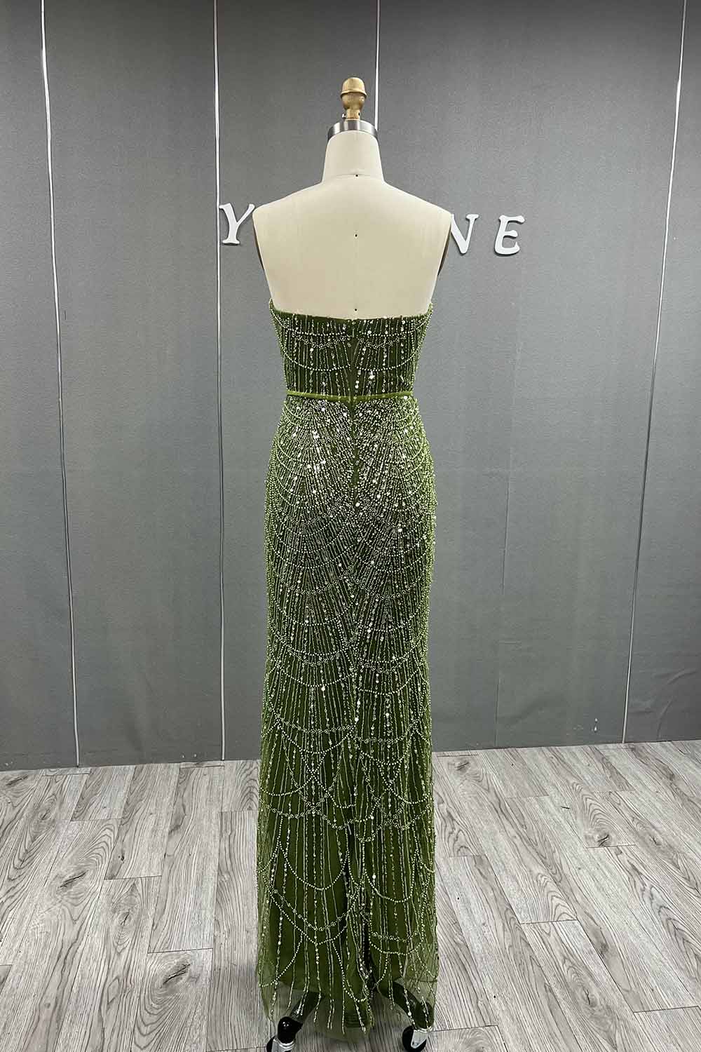 YQLNNE 073 Nude Pearls Beading Long Evening Dress Mermaid Prom Party Gown