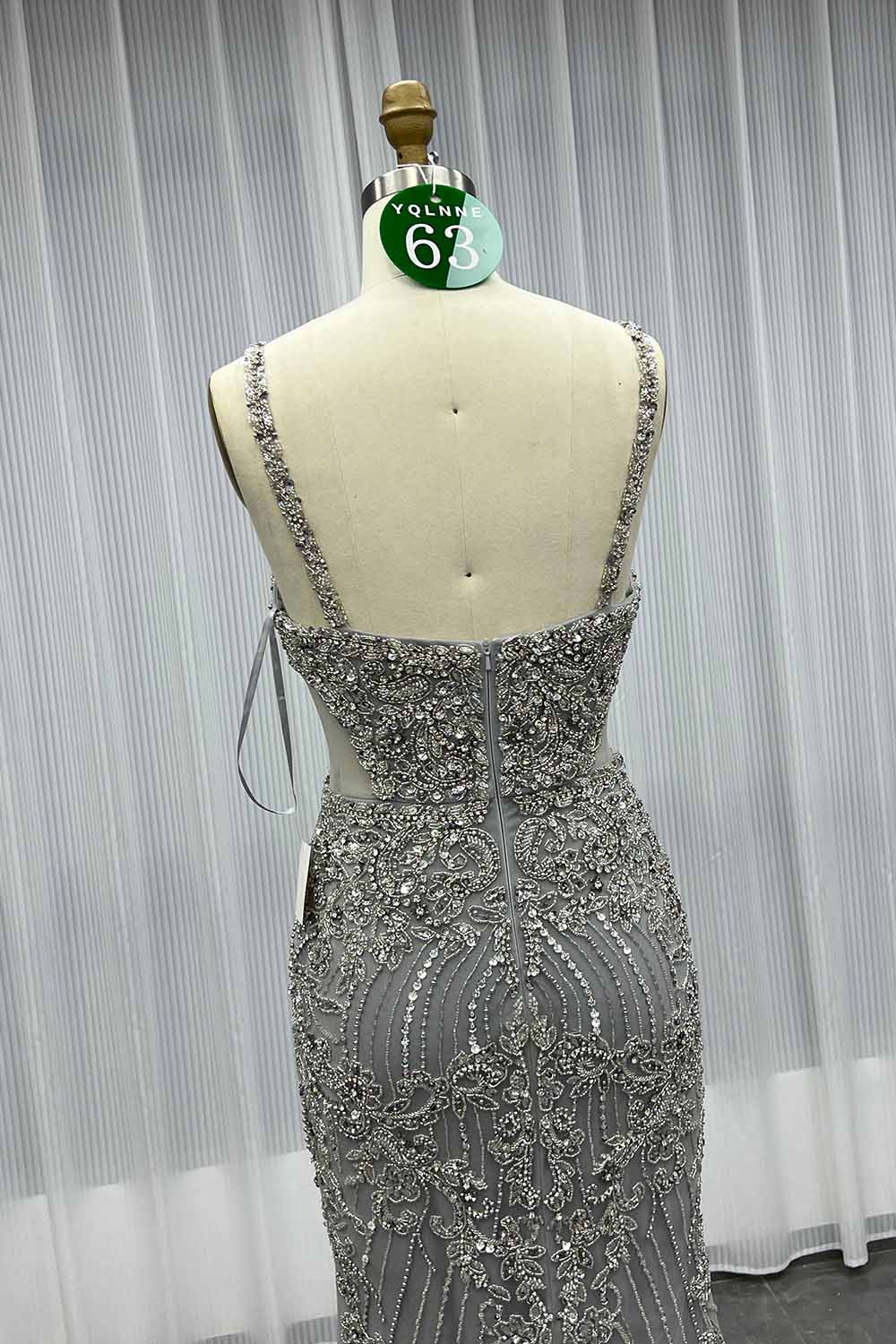 YQLNNE 063 Nude Rhinestones Evening Dress Mermaid Pageant Gown
