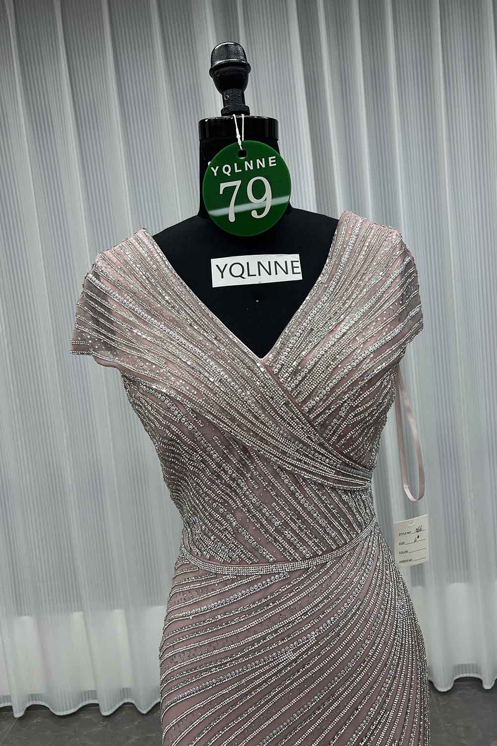 YQLNNE 079 Champagne Crystals Evening Dress Long Formal Gown For Mother of Bride