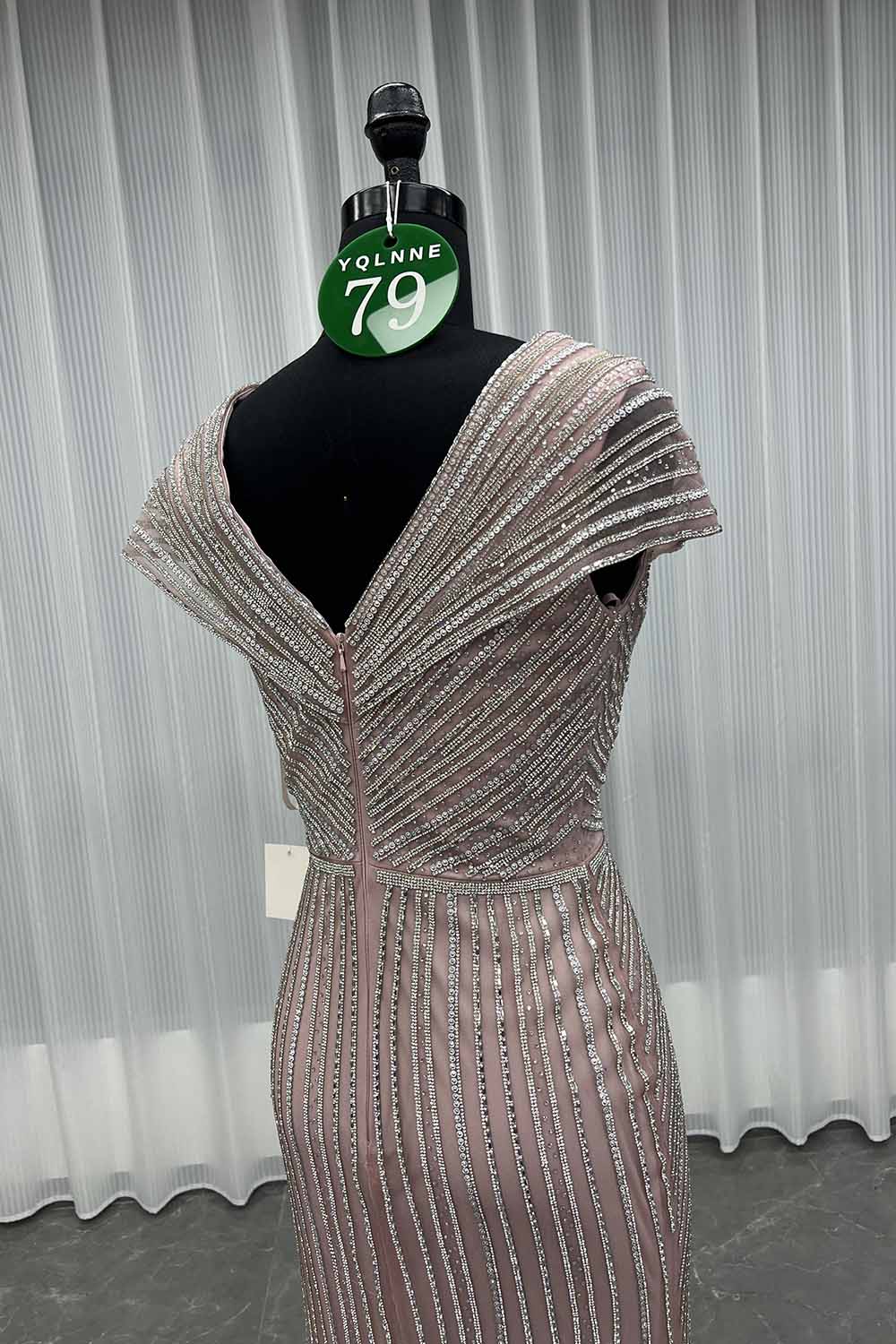 YQLNNE 079 Champagne Crystals Evening Dress Long Formal Gown For Mother of Bride