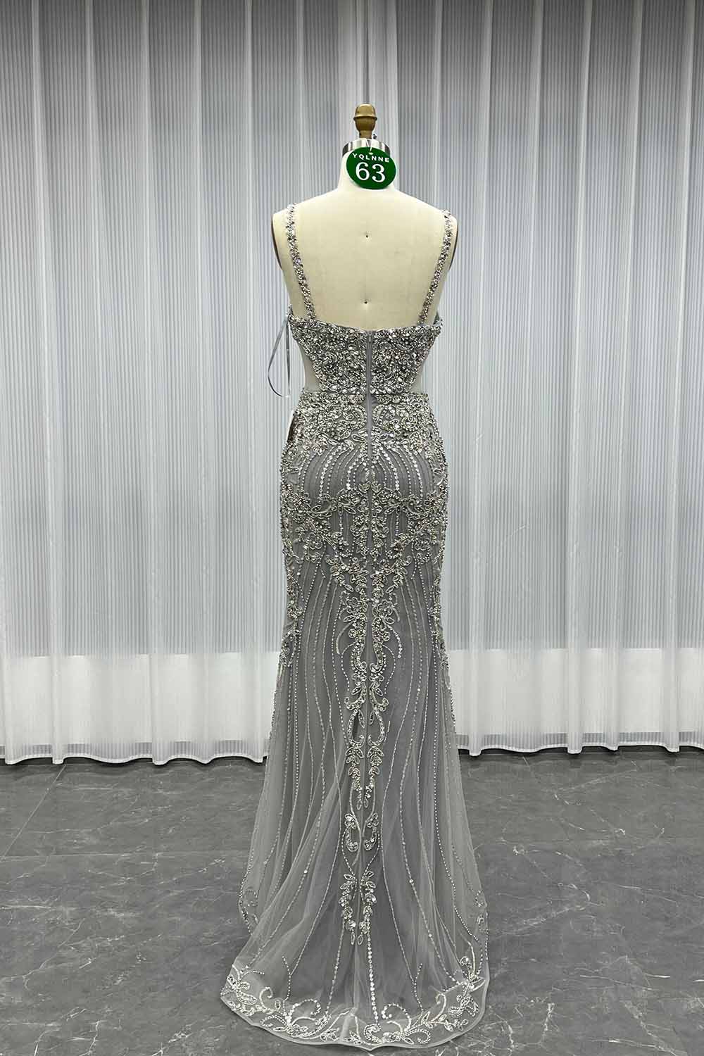YQLNNE 063 Nude Rhinestones Evening Dress Mermaid Pageant Gown