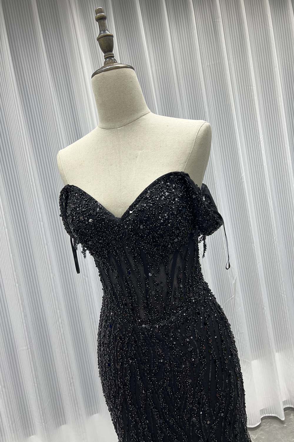 YQLNNE 08 Sliver Off The Shoulder Long Prom Dresses Slit Sequined Beaded Women Party Dress