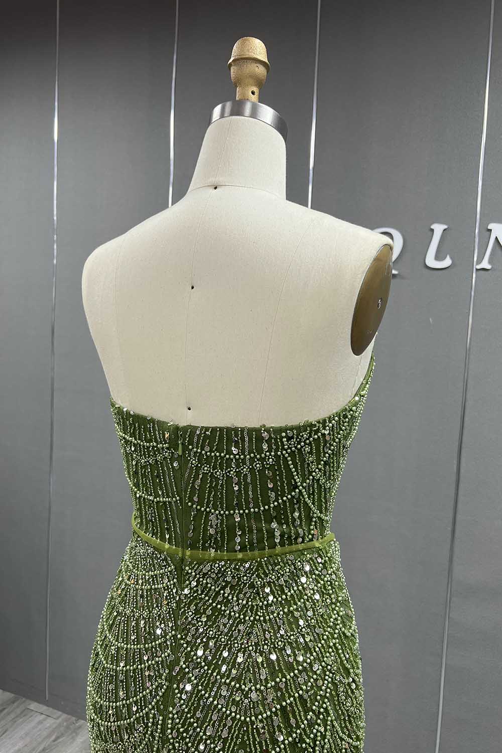 YQLNNE 073 Nude Pearls Beading Long Evening Dress Mermaid Prom Party Gown