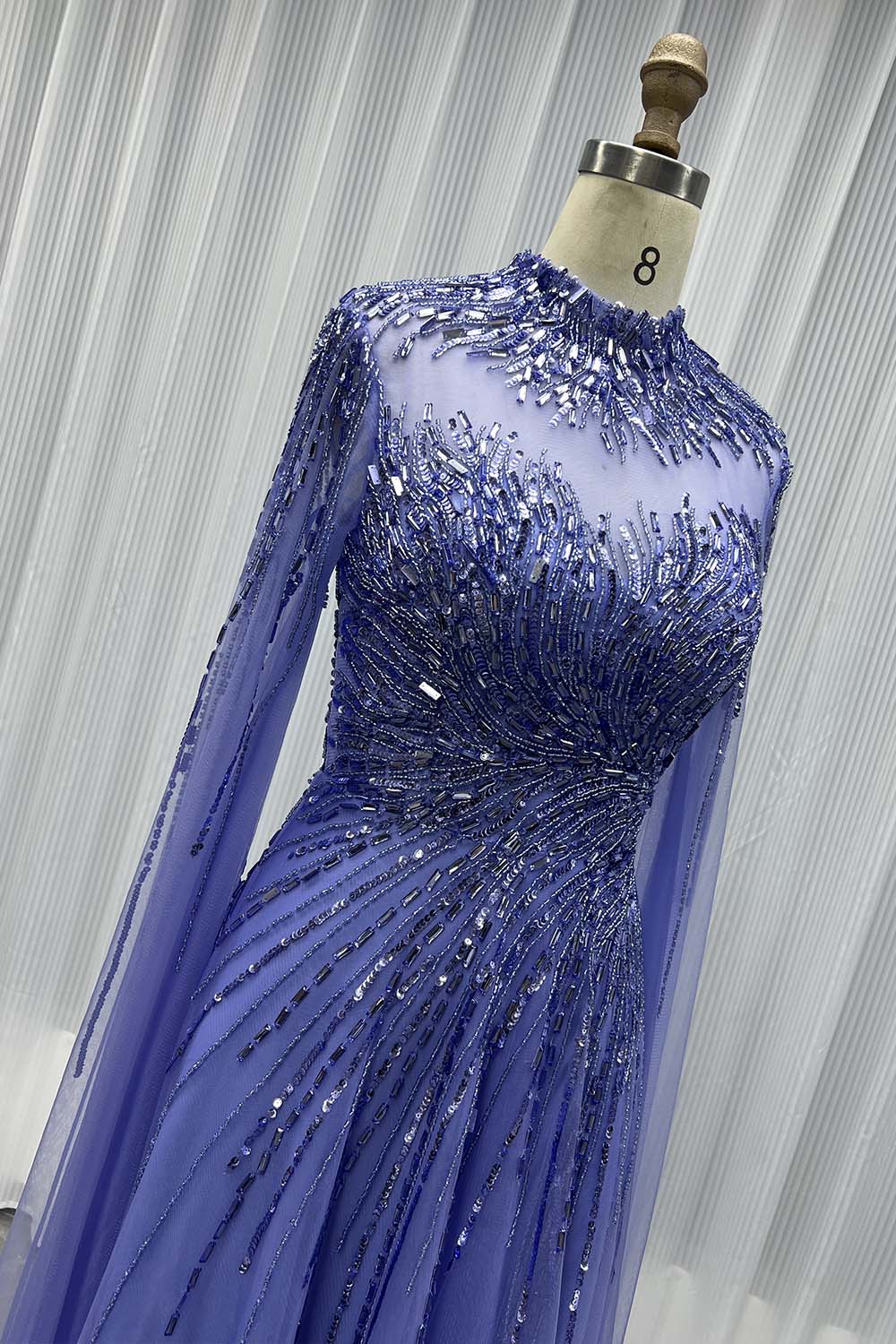 YQLNNE 048 Burgundy Full Sleeve Evening Dress Dubai Crystals Party Dress