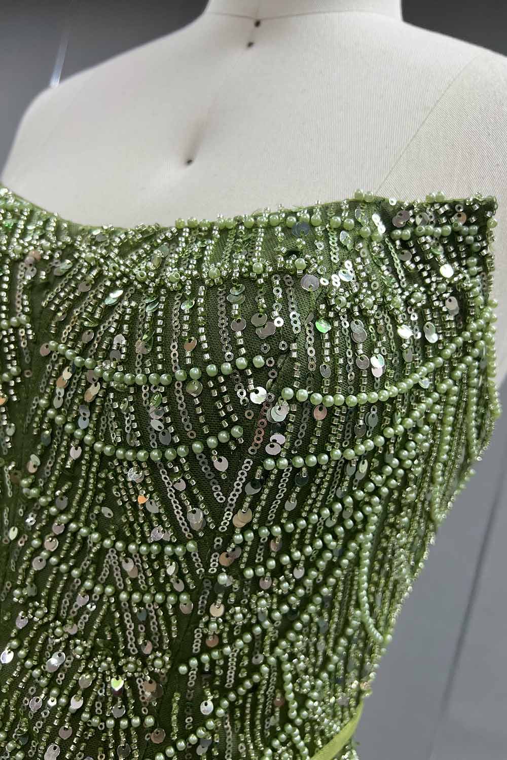 YQLNNE 073 Nude Pearls Beading Long Evening Dress Mermaid Prom Party Gown