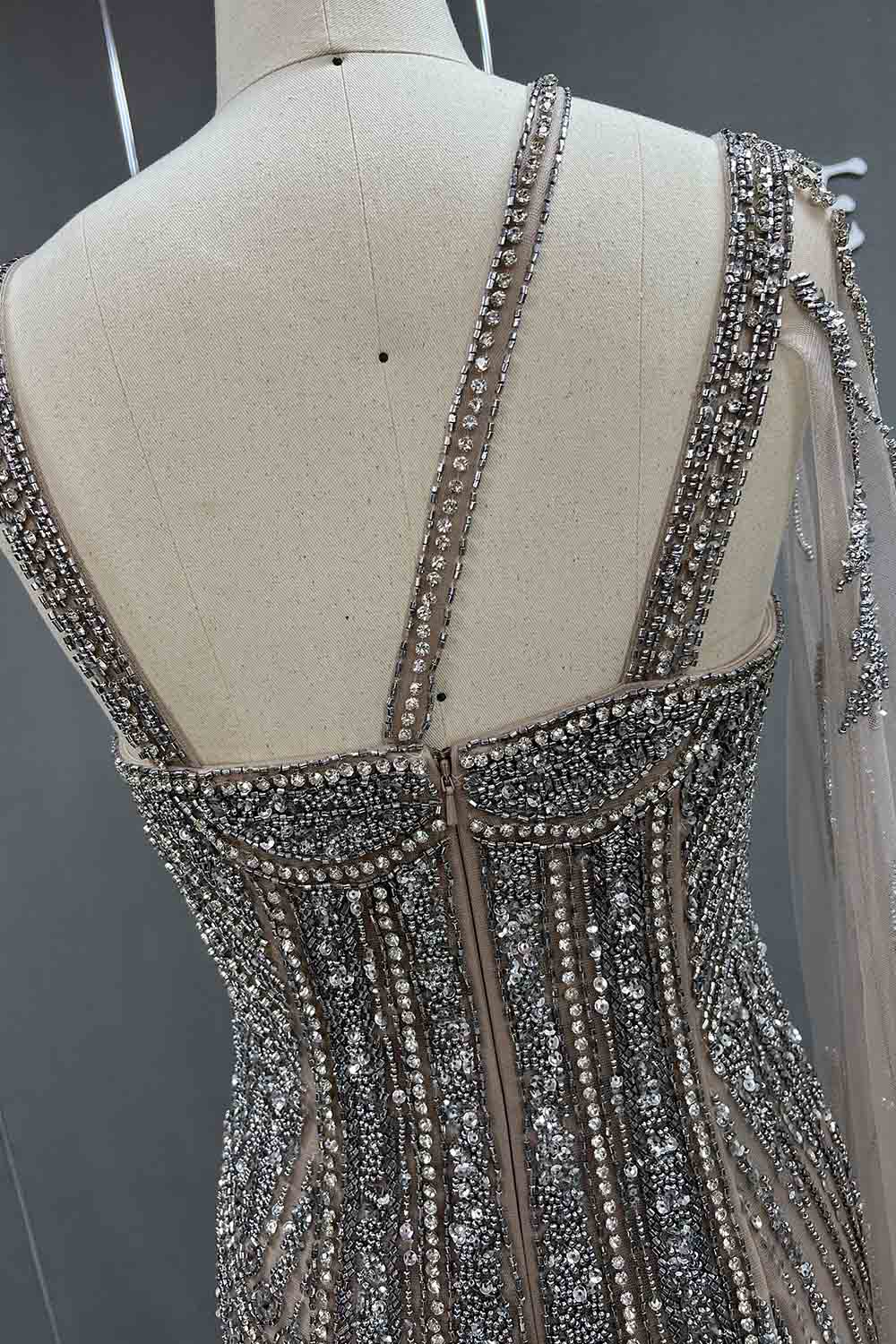 YQLNNE 0139 Luxury Silver Nude Diamonds Evening Gown Pageant Dress