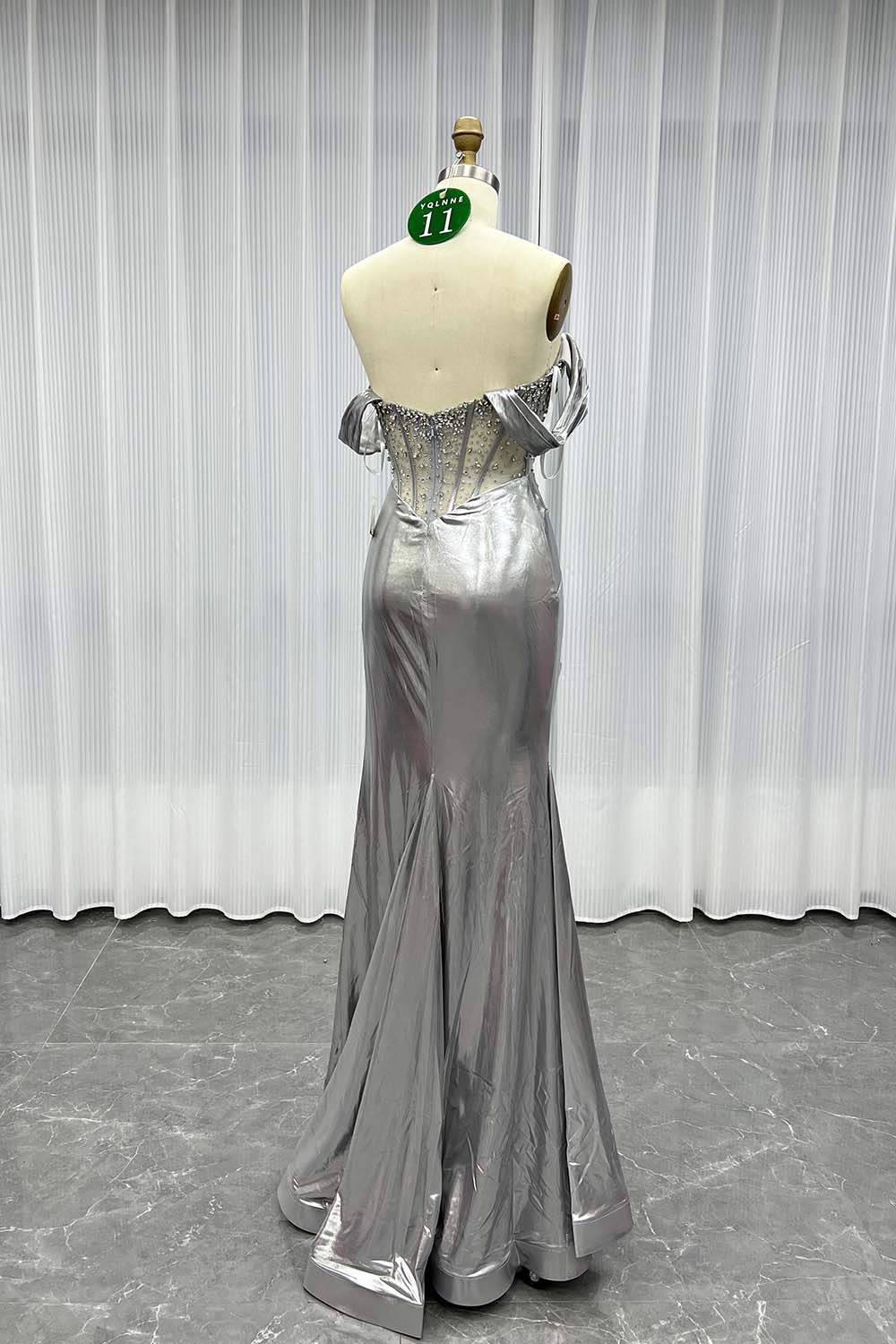 YQLNNE 011 Gold Off the Shoulder Crystals Prom Dresses Long Mermaid Party Gown