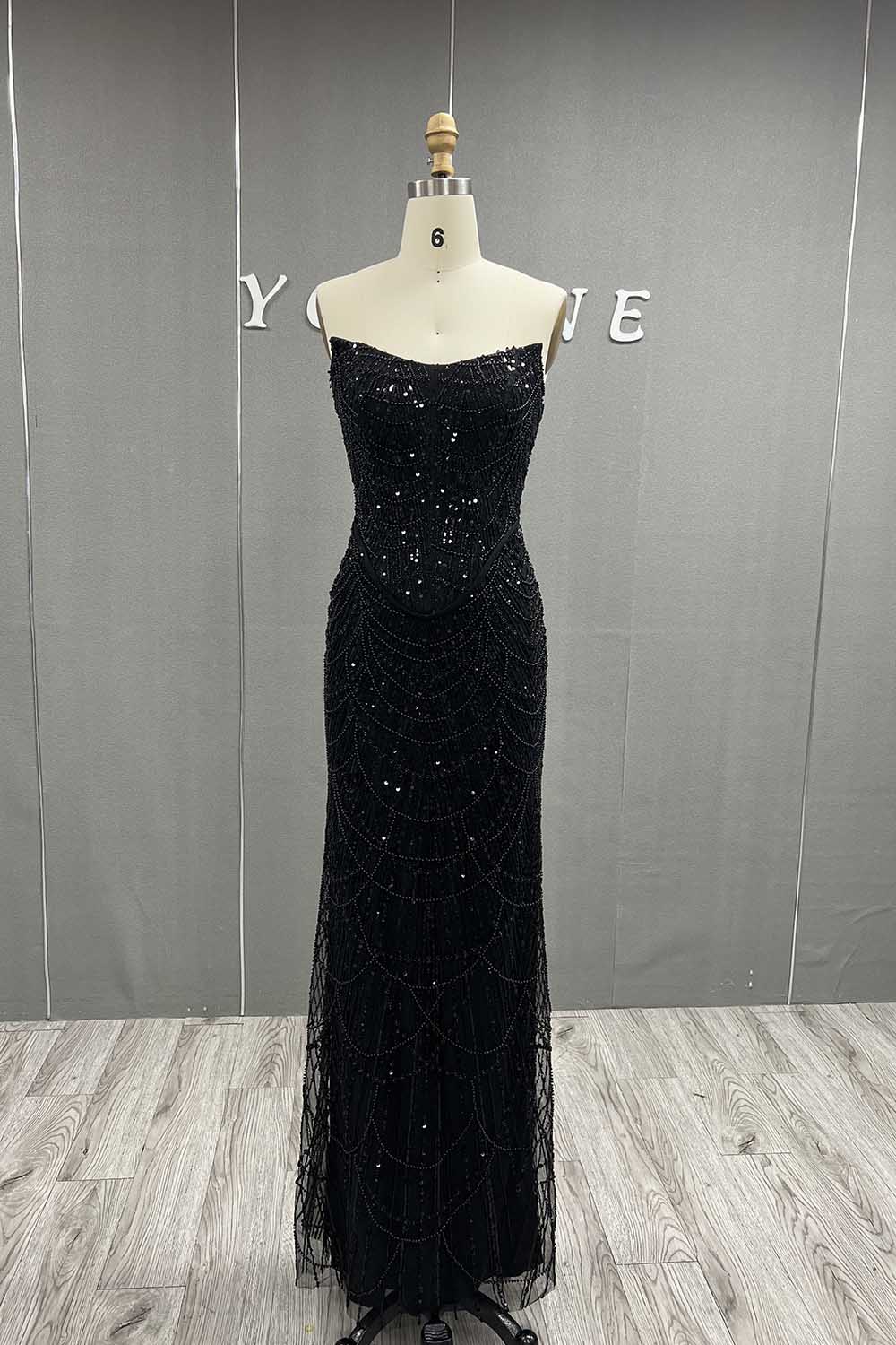 YQLNNE 073 Nude Pearls Beading Long Evening Dress Mermaid Prom Party Gown
