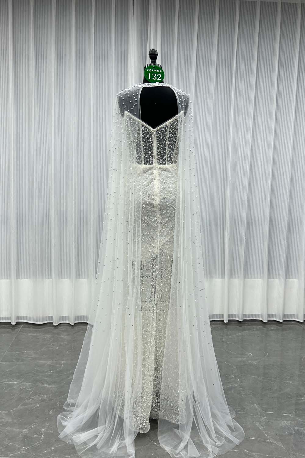YQLNNE 0132 Black Strapless Beaded Evening Dress With Removable Shawl