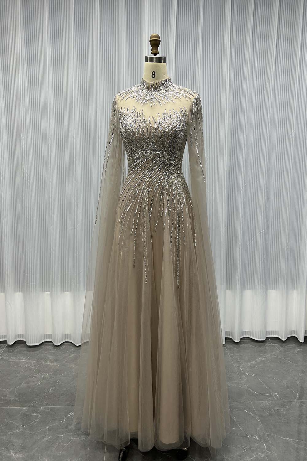 YQLNNE 048 Burgundy Full Sleeve Evening Dress Dubai Crystals Party Dress