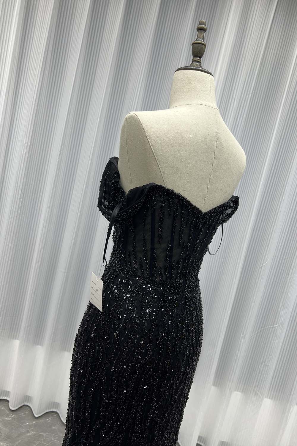 YQLNNE 08 Sliver Off The Shoulder Long Prom Dresses Slit Sequined Beaded Women Party Dress