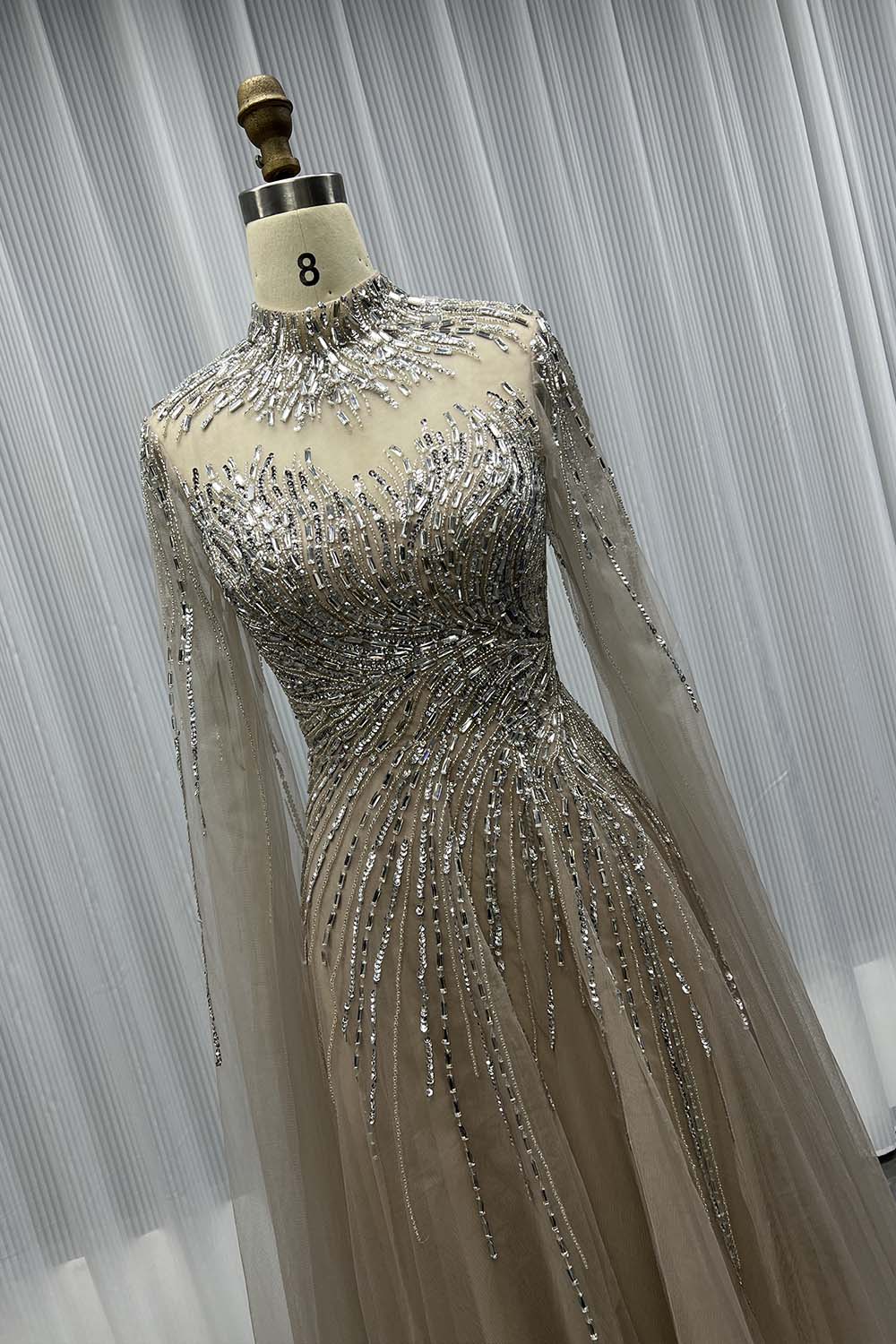 YQLNNE 048 Burgundy Full Sleeve Evening Dress Dubai Crystals Party Dress