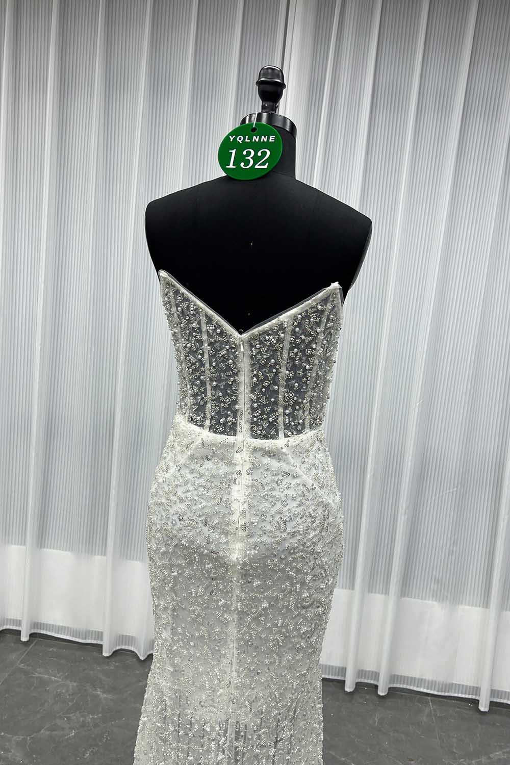 YQLNNE 0132 Black Strapless Beaded Evening Dress With Removable Shawl