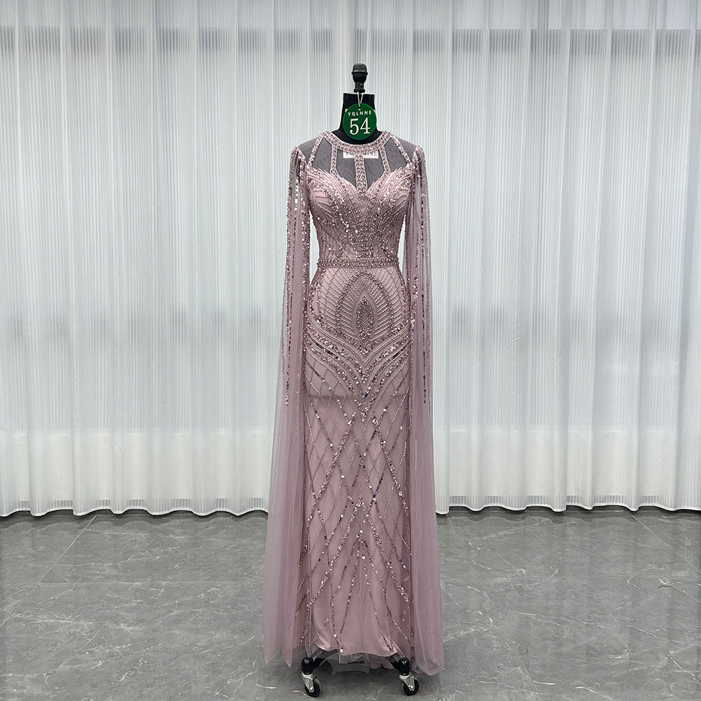 YQLNNE 054 Modest Muslim Purple Evening Dress Formal Women Gowns