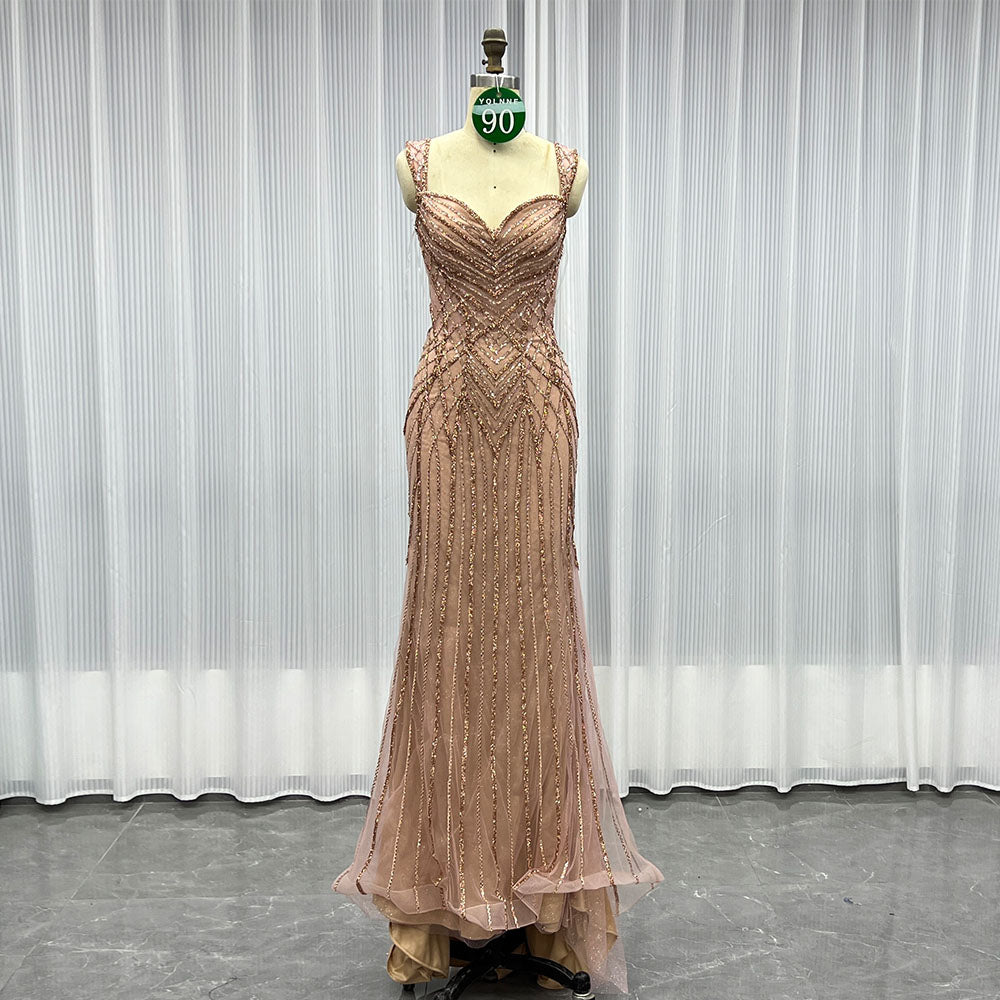 YQLNNE 090 Rose Gold Crystals Prom Dress Mermaid