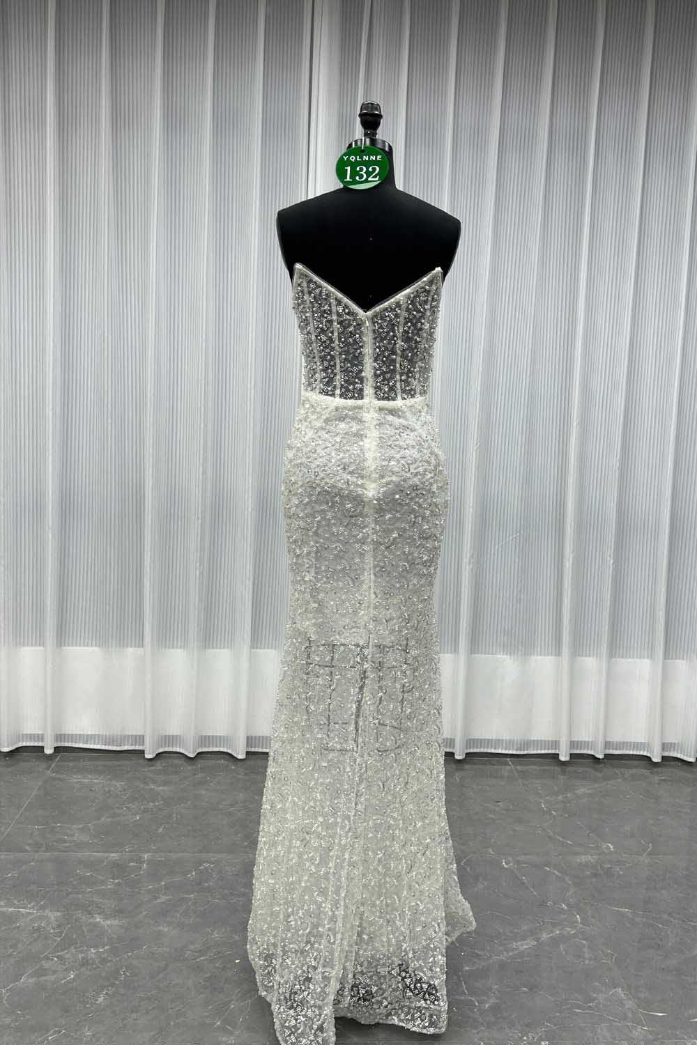 YQLNNE 0132 Black Strapless Beaded Evening Dress With Removable Shawl