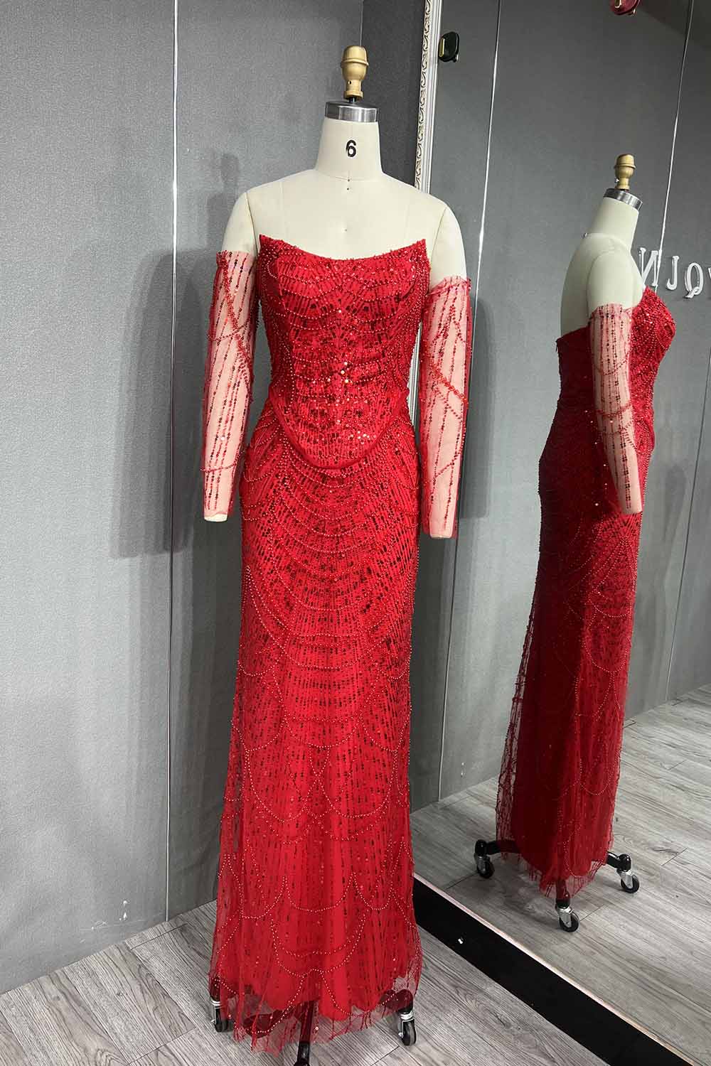 YQLNNE 073 Nude Pearls Beading Long Evening Dress Mermaid Prom Party Gown
