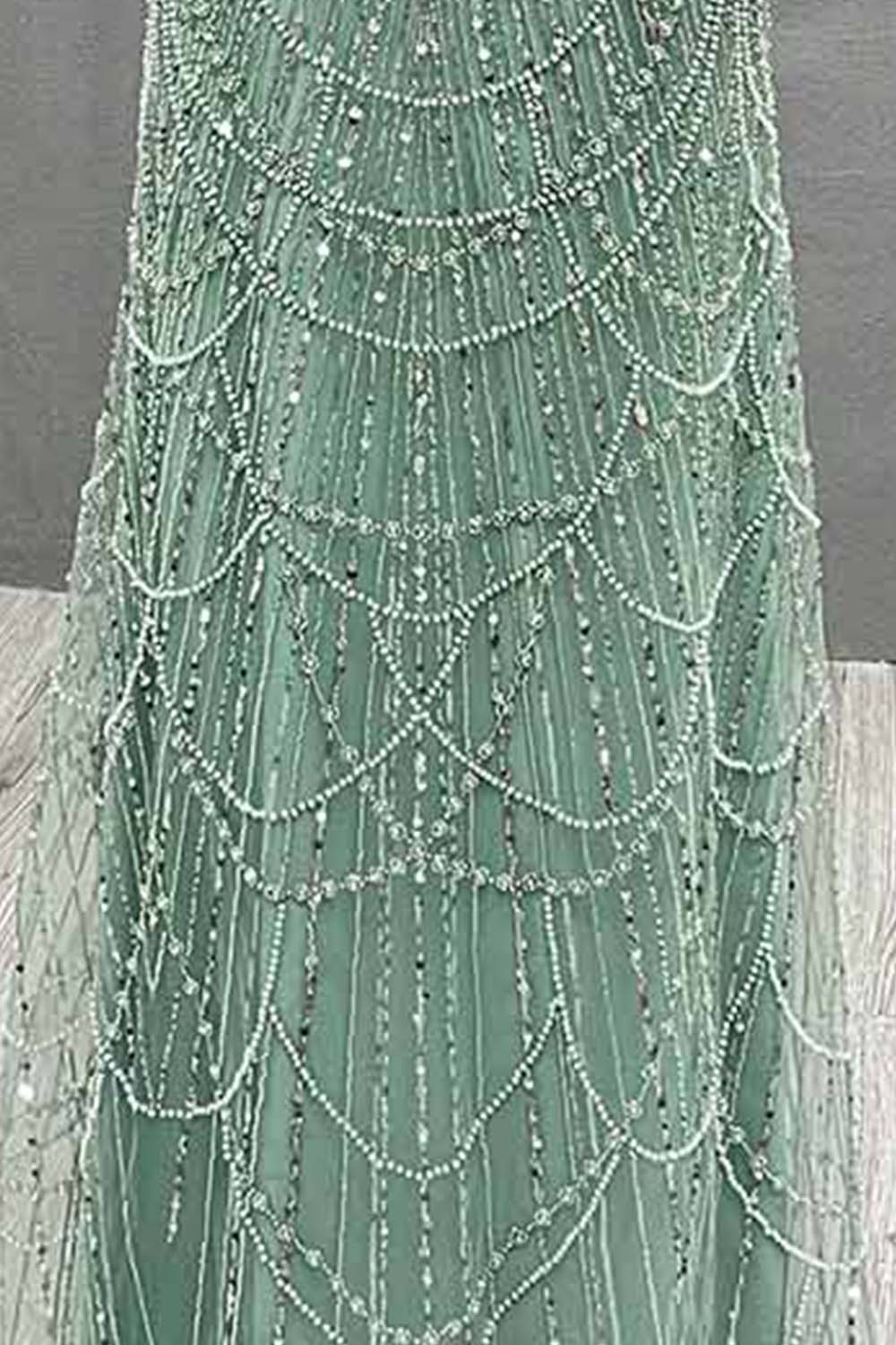 YQLNNE 073 Nude Pearls Beading Long Evening Dress Mermaid Prom Party Gown