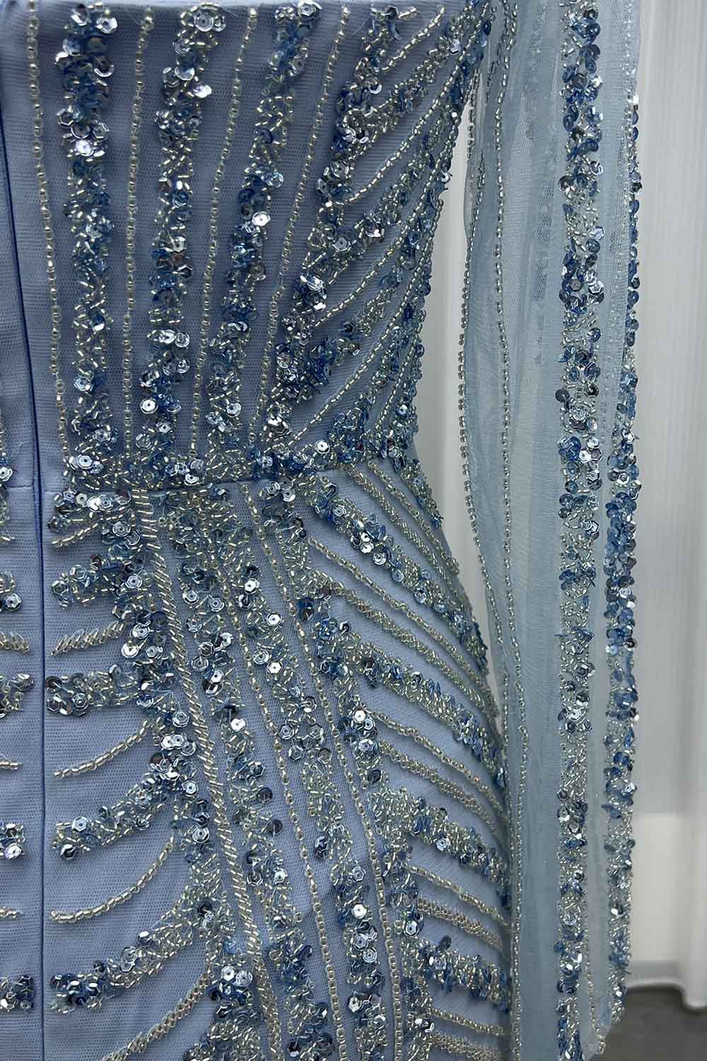YQLNNE 0138 Pink Long Sleeves Evening Dress Handmade Heavy Crystals Beaded