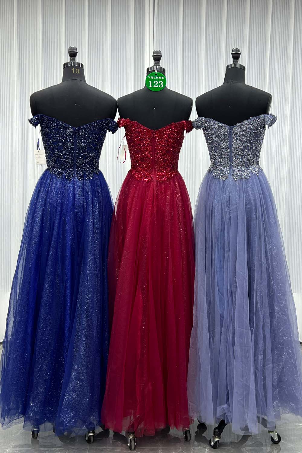 YQLNNE 0123 Wine Red Off Shoulder Prom Dress Long Party Gown