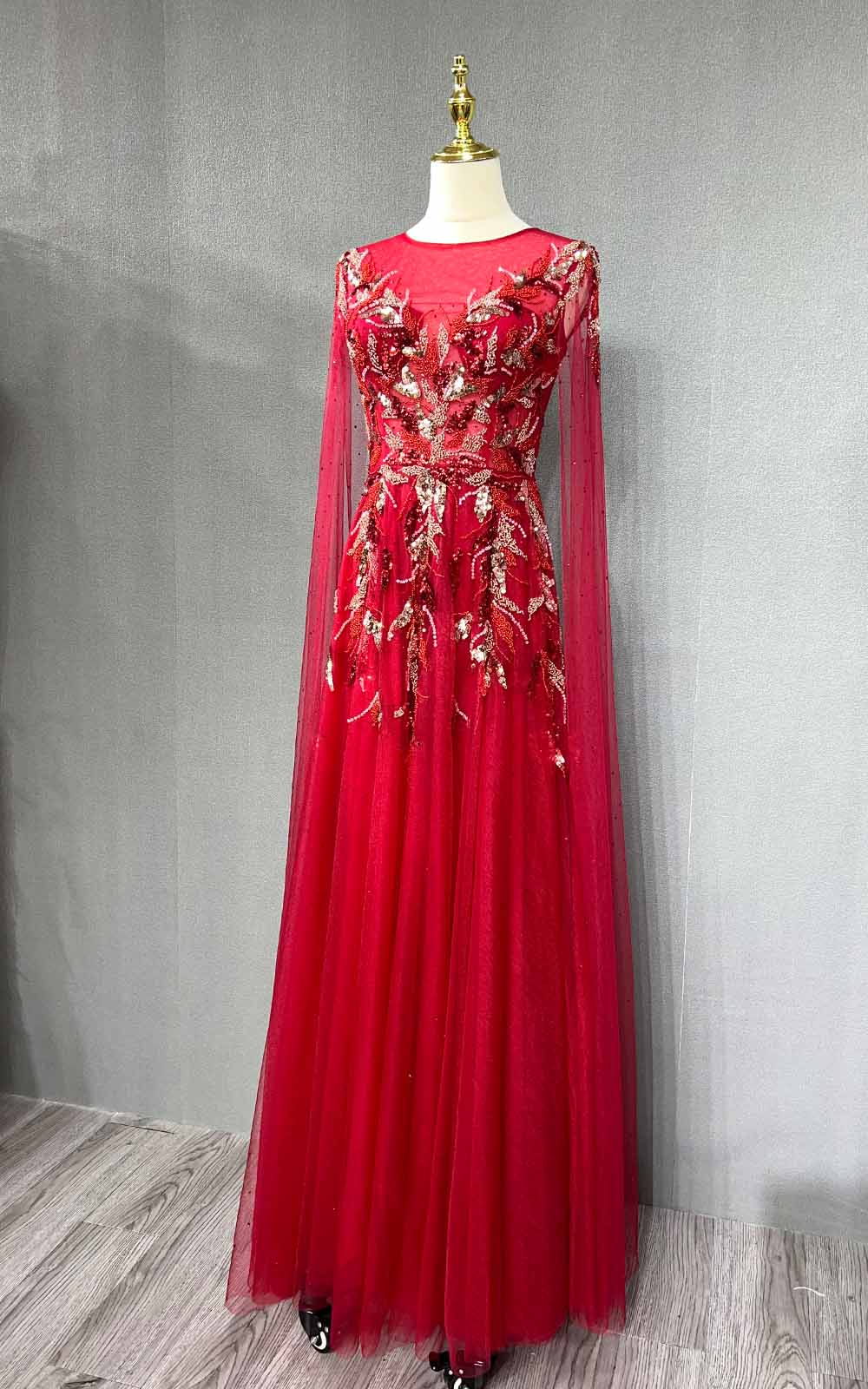 YQLNNE 069 Gold Crystals Beaded Evening Party Gown Handmade