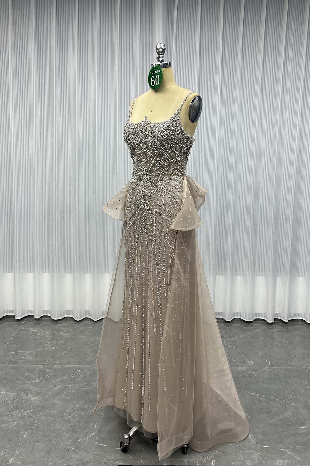 YQLNNE 060 Nude Diamonds Evening Dress Straps Beaded Long Mermaid Formal Party Gown