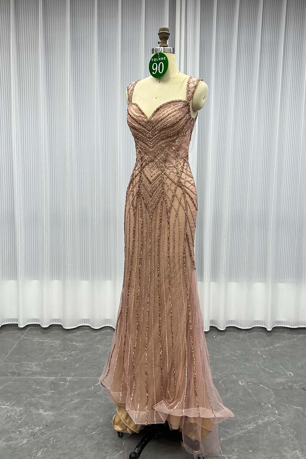 YQLNNE 090 Rose Gold Crystals Prom Dress Mermaid