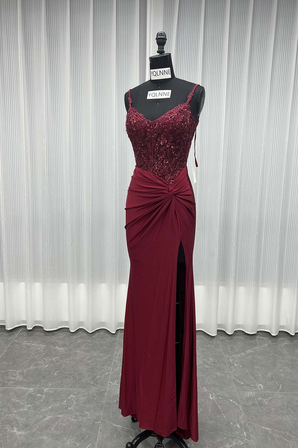 YQLNNE 01 Sexy Black Embroidered Long Slit Prom Dresses Mermaid Spaghetti Beading Party Gown
