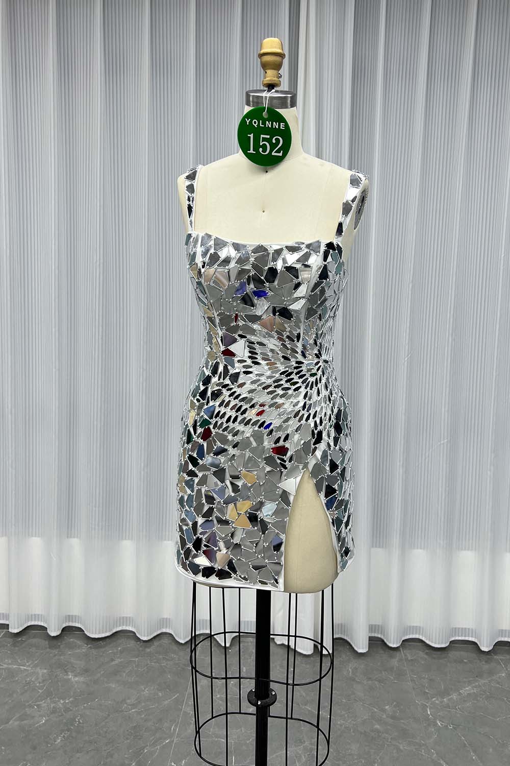 YQLNNE 0152 Short Mini Silver Lens Cocktail Dress Evening Party Gown