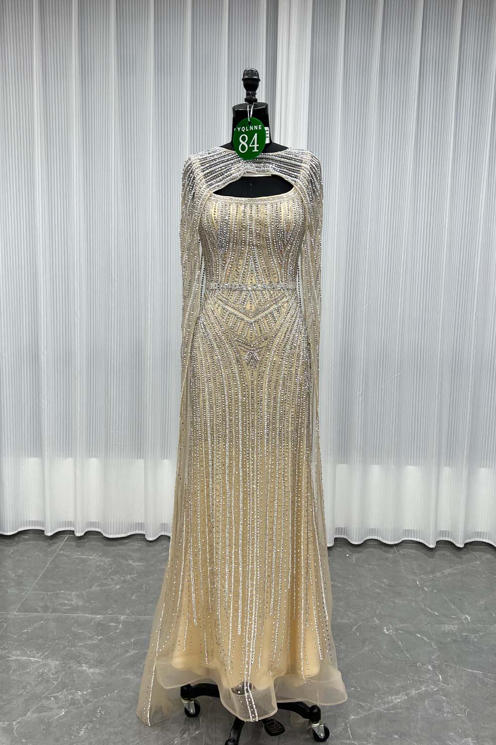 YQLNNE 084 Nude Crystals Evening Dress Long Women Party Gown