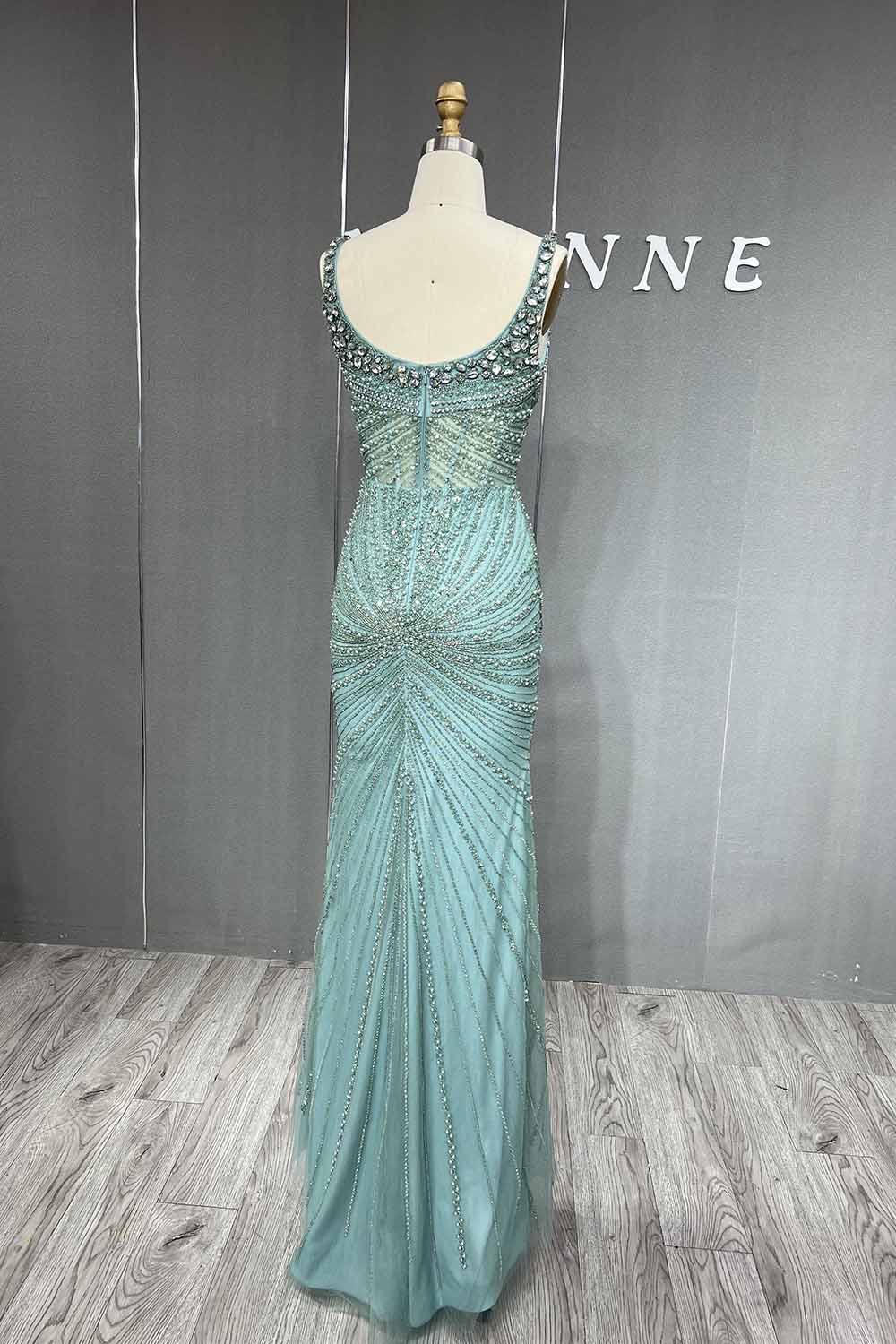 YQLNNE 042 Pink Crystals Beaded Evening Dress Long Mermaid Party Dress with Removeable Train