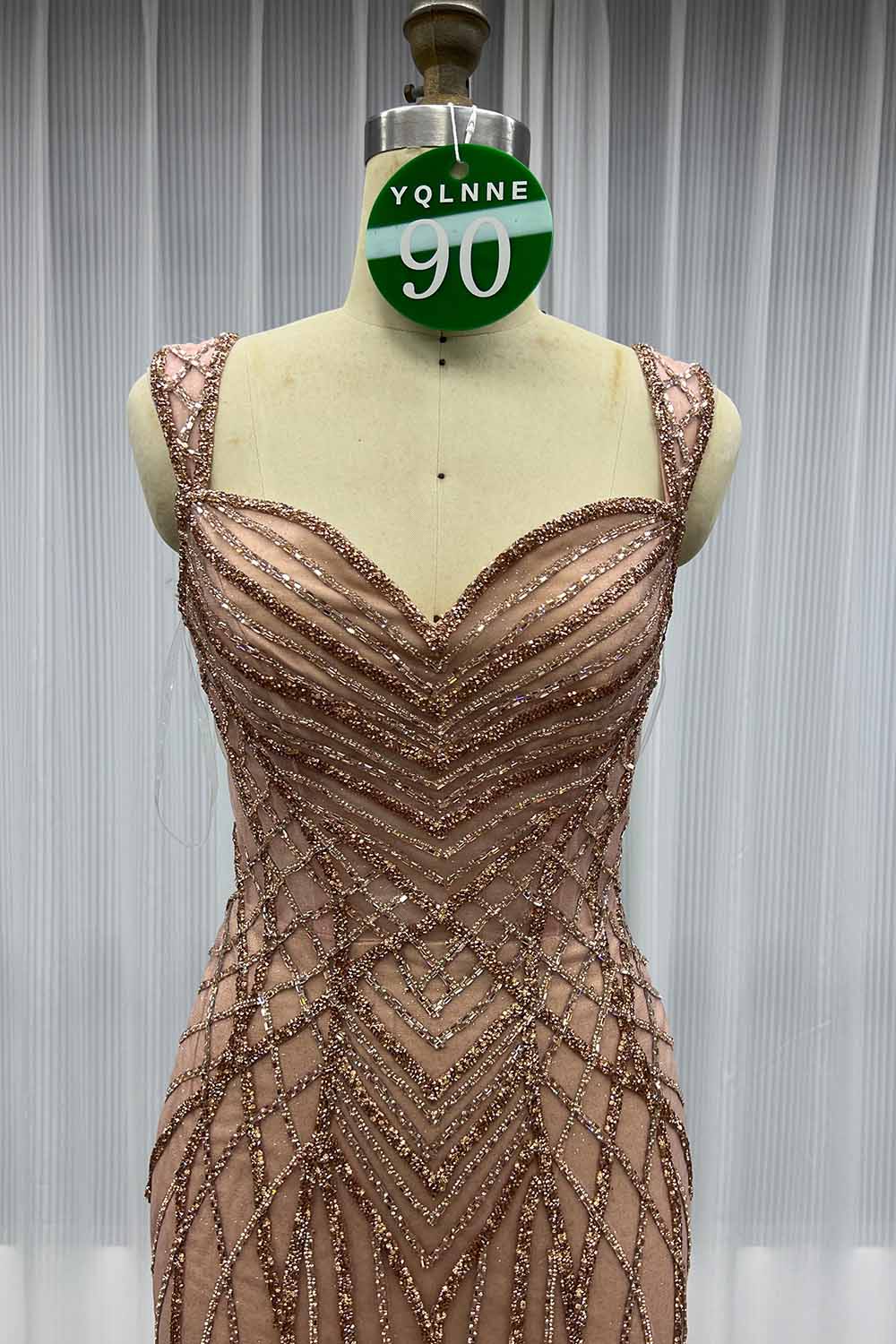 YQLNNE 090 Rose Gold Crystals Prom Dress Mermaid