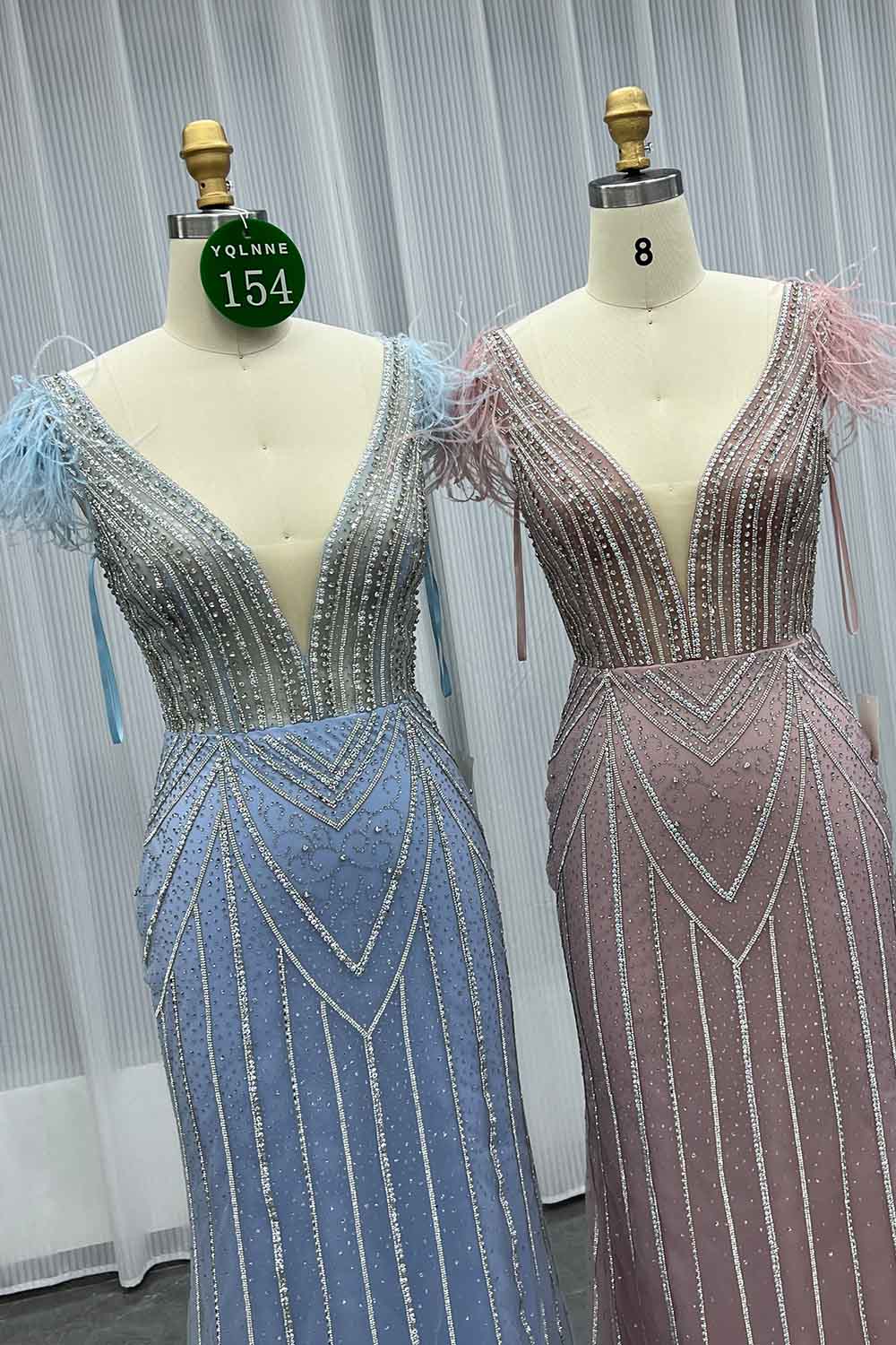 YQLNNE 0154 Sky Blue Rhinestones Long Prom Dresses Mermaid