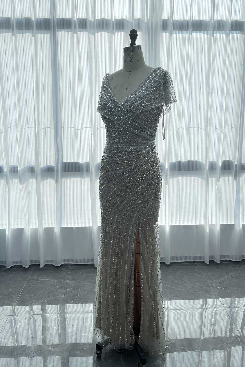 YQLNNE 065 Rose Gold Crystals Evening Dress Formal Women Party Gown Mermaid